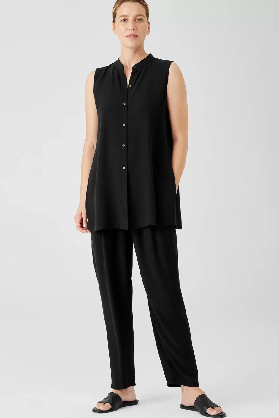 Silk Georgette Crepe Sleeveless Shirt-EILEEN FISHER Cheap