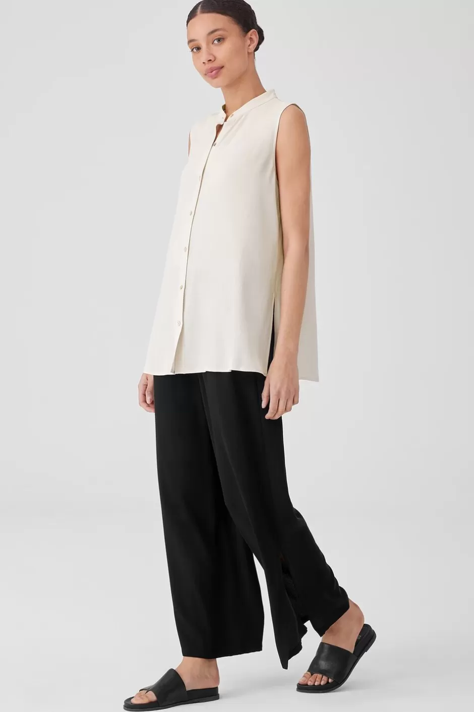 Silk Georgette Crepe Sleeveless Shirt-EILEEN FISHER Best