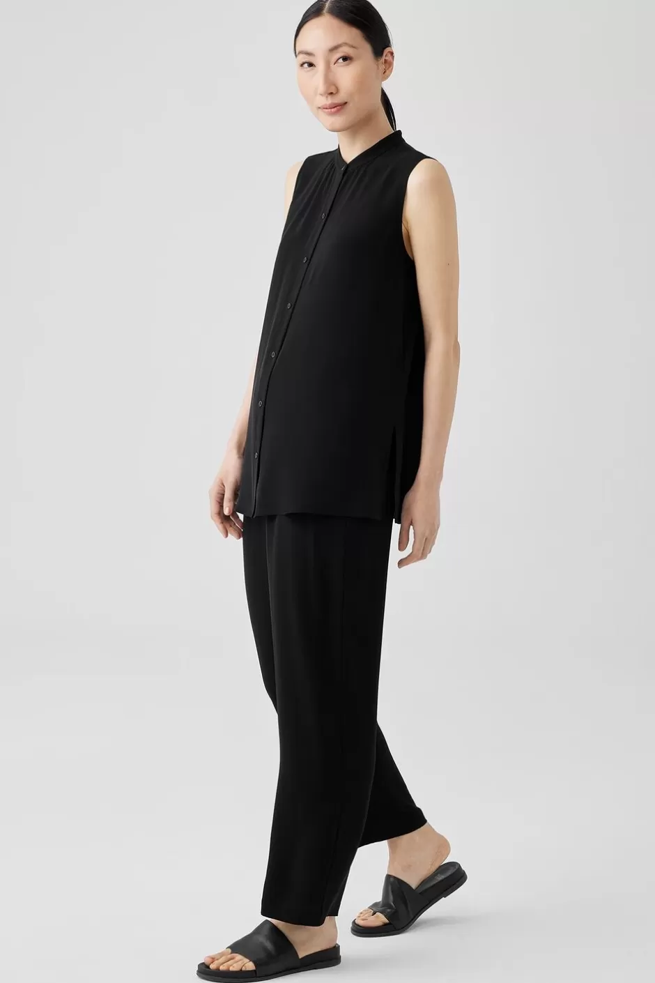 Silk Georgette Crepe Sleeveless Shirt-EILEEN FISHER Cheap