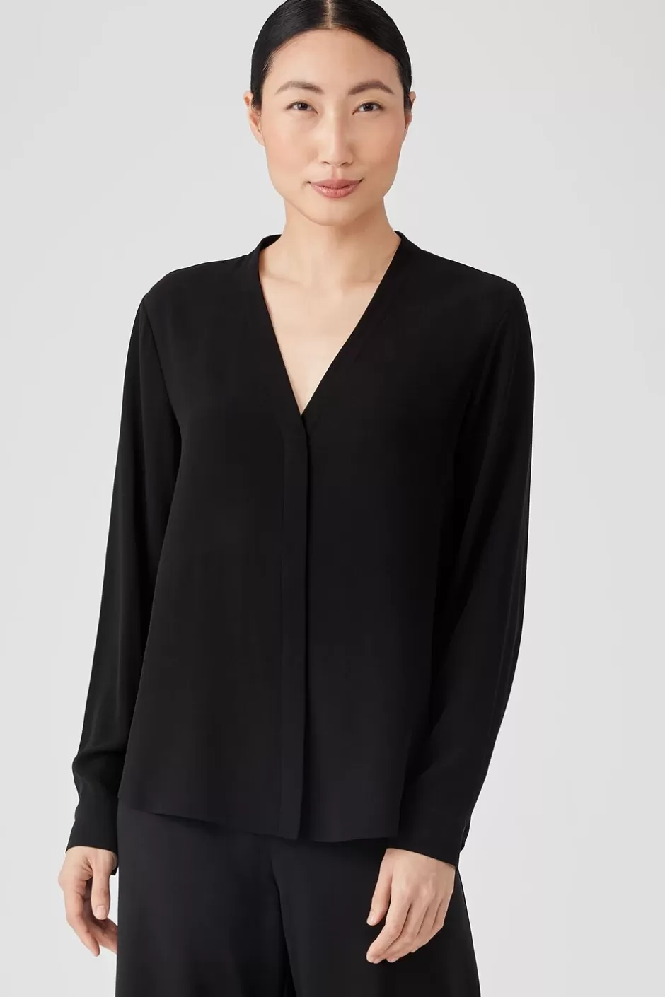 Silk Georgette Crepe V-Neck Shirt-EILEEN FISHER Cheap