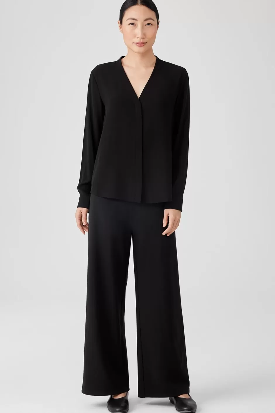 Silk Georgette Crepe V-Neck Shirt-EILEEN FISHER Cheap