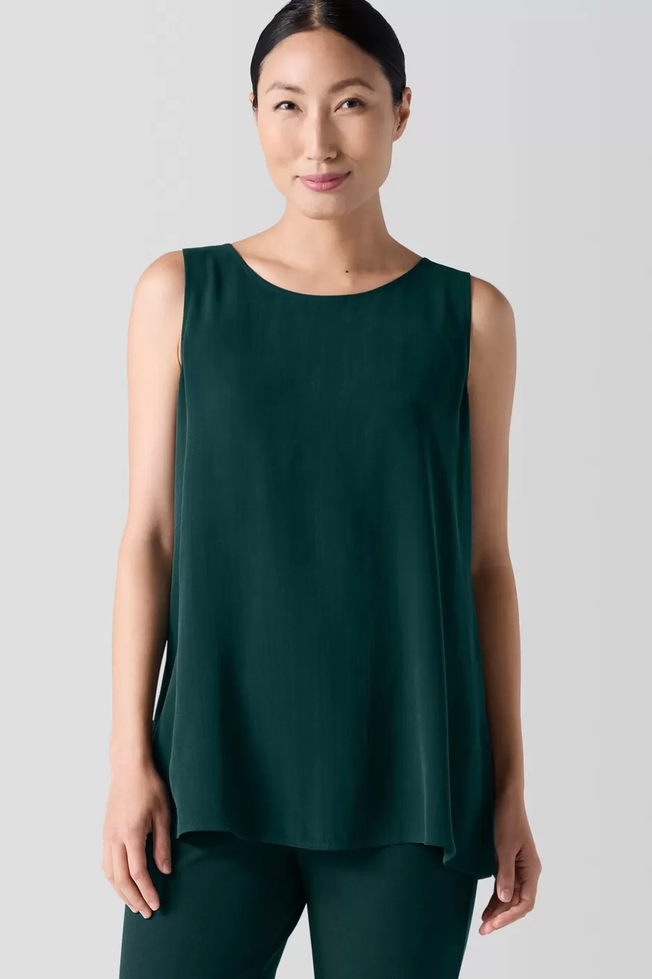 Silk Georgette CrepeBallet Neck Long Tank-EILEEN FISHER Discount