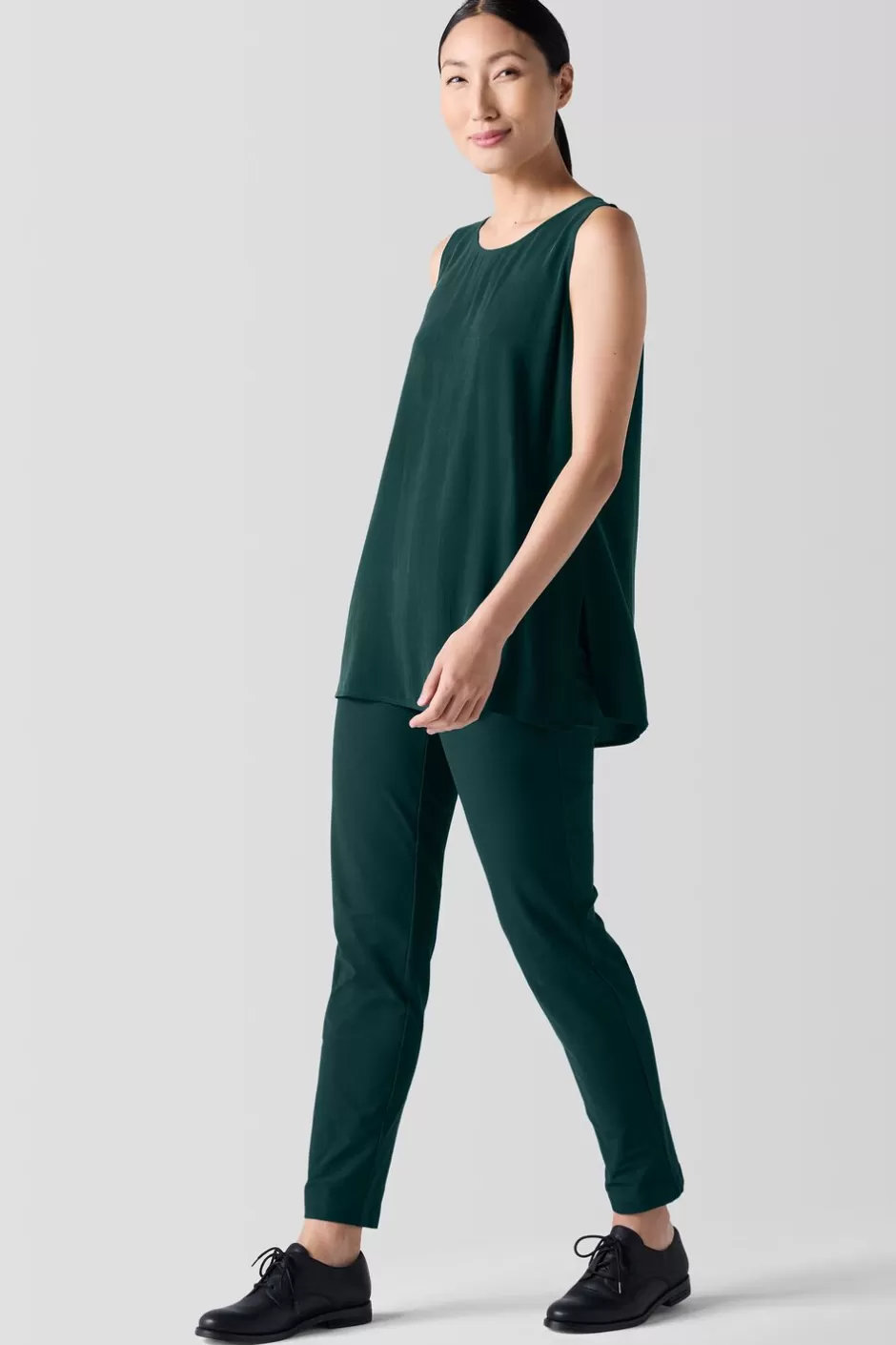 Silk Georgette CrepeBallet Neck Long Tank-EILEEN FISHER Discount