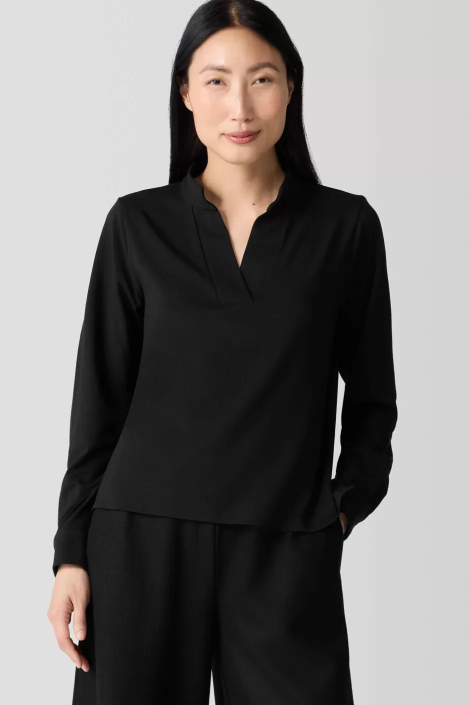 Stretch Jersey Knit Band Collar Top-EILEEN FISHER Clearance