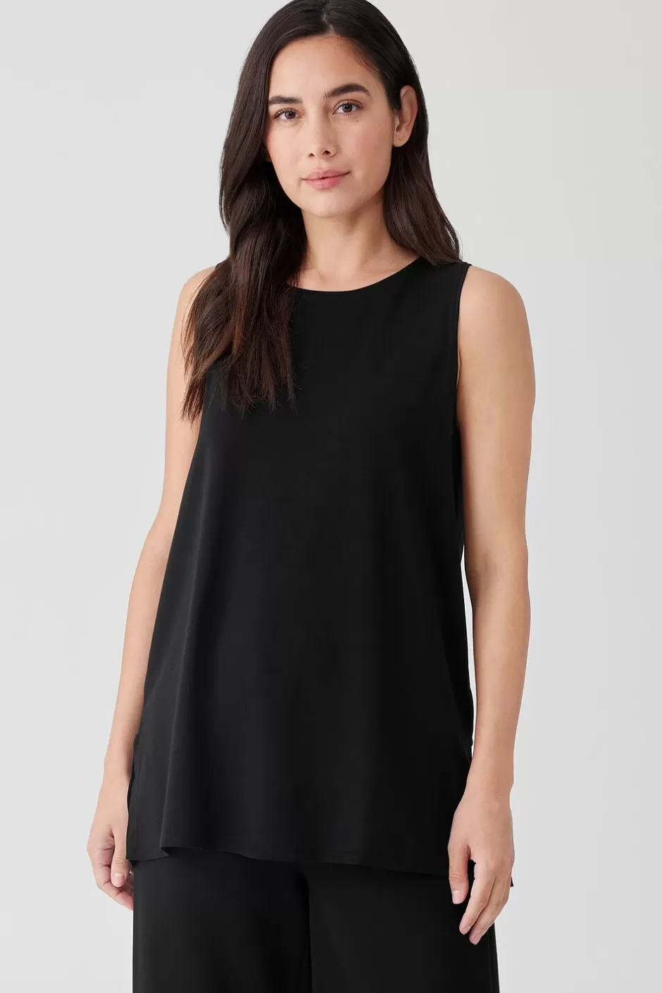 Stretch Jersey Knit Crew Neck Long Tank-EILEEN FISHER Discount