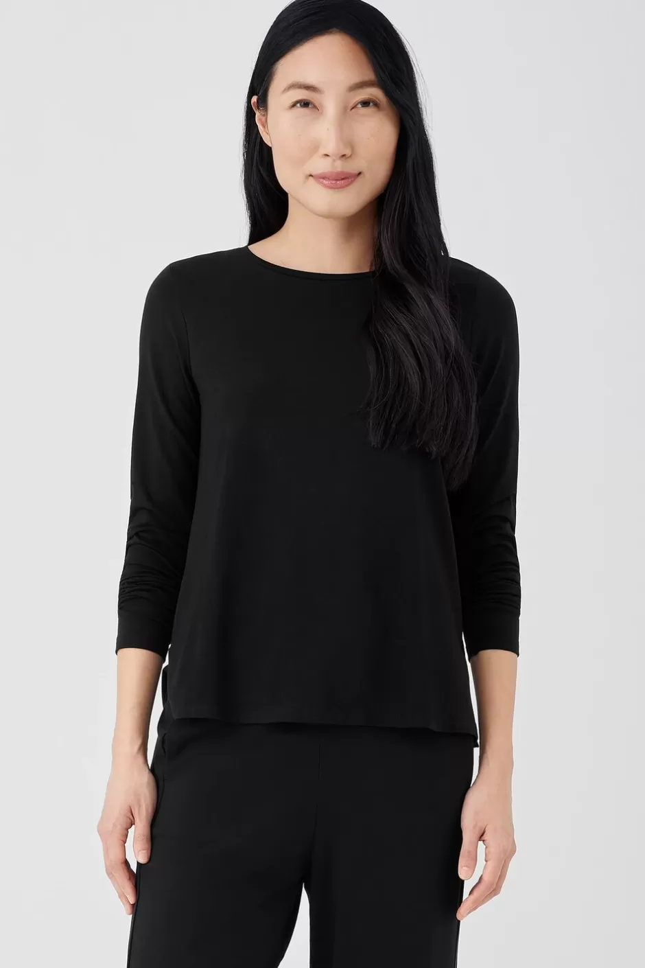 Stretch Jersey Knit Crew Neck Top-EILEEN FISHER Discount