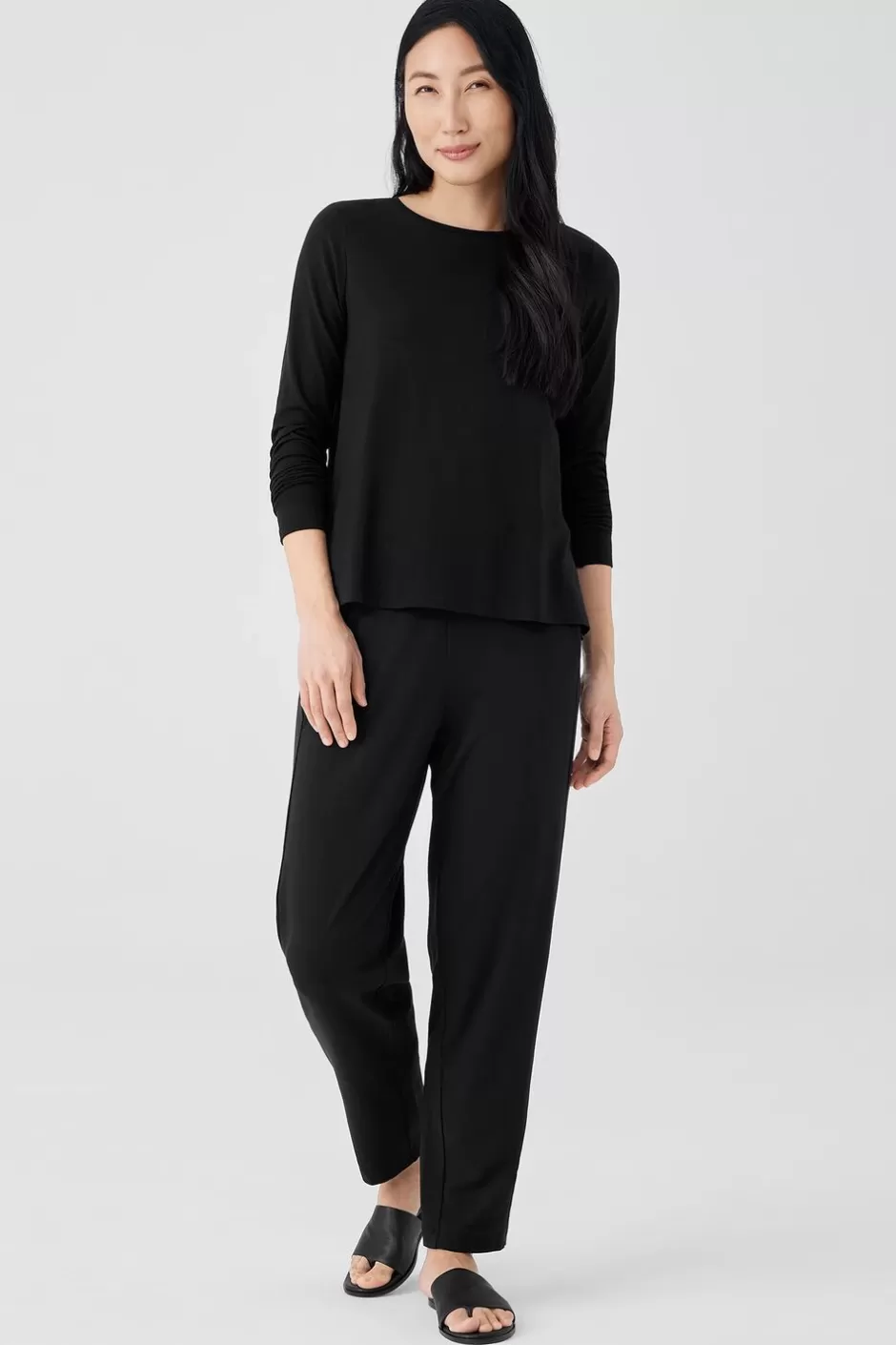 Stretch Jersey Knit Crew Neck Top-EILEEN FISHER Discount