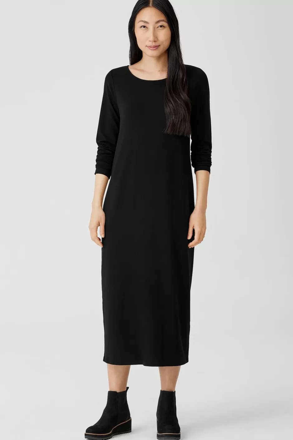 Stretch Jersey Knit Jewel Neck Dress-EILEEN FISHER New