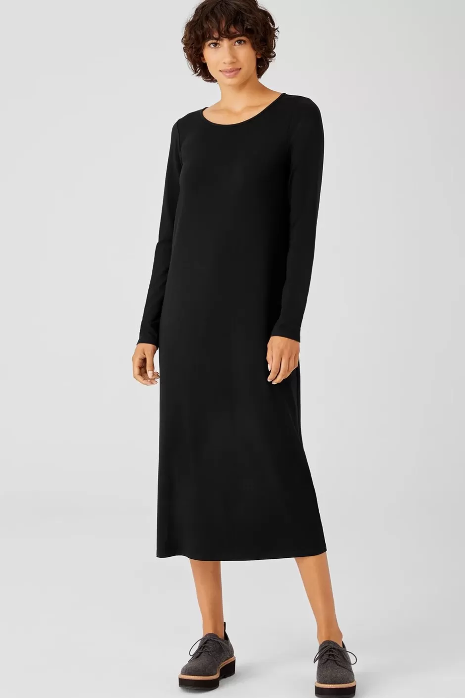 Stretch Jersey Knit Jewel Neck Dress-EILEEN FISHER Store