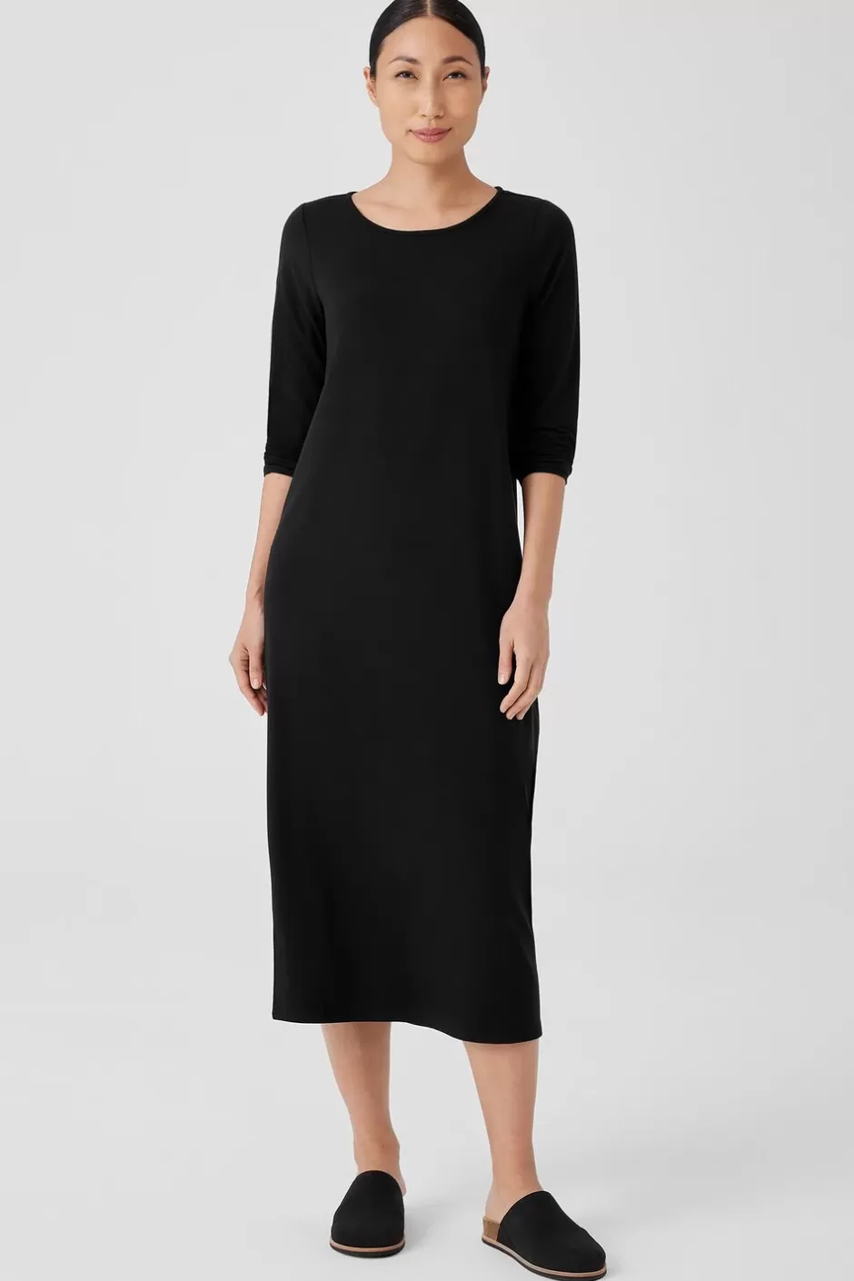 Stretch Jersey Knit Jewel Neck Dress-EILEEN FISHER Cheap