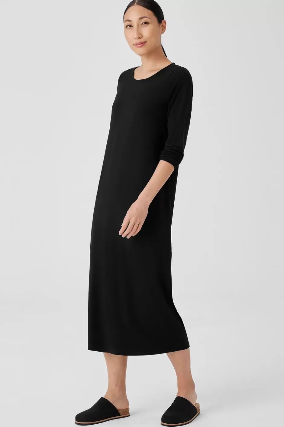 Stretch Jersey Knit Jewel Neck Dress-EILEEN FISHER Cheap