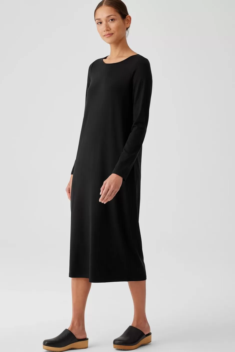 Stretch Jersey Knit Jewel Neck Dress-EILEEN FISHER Online