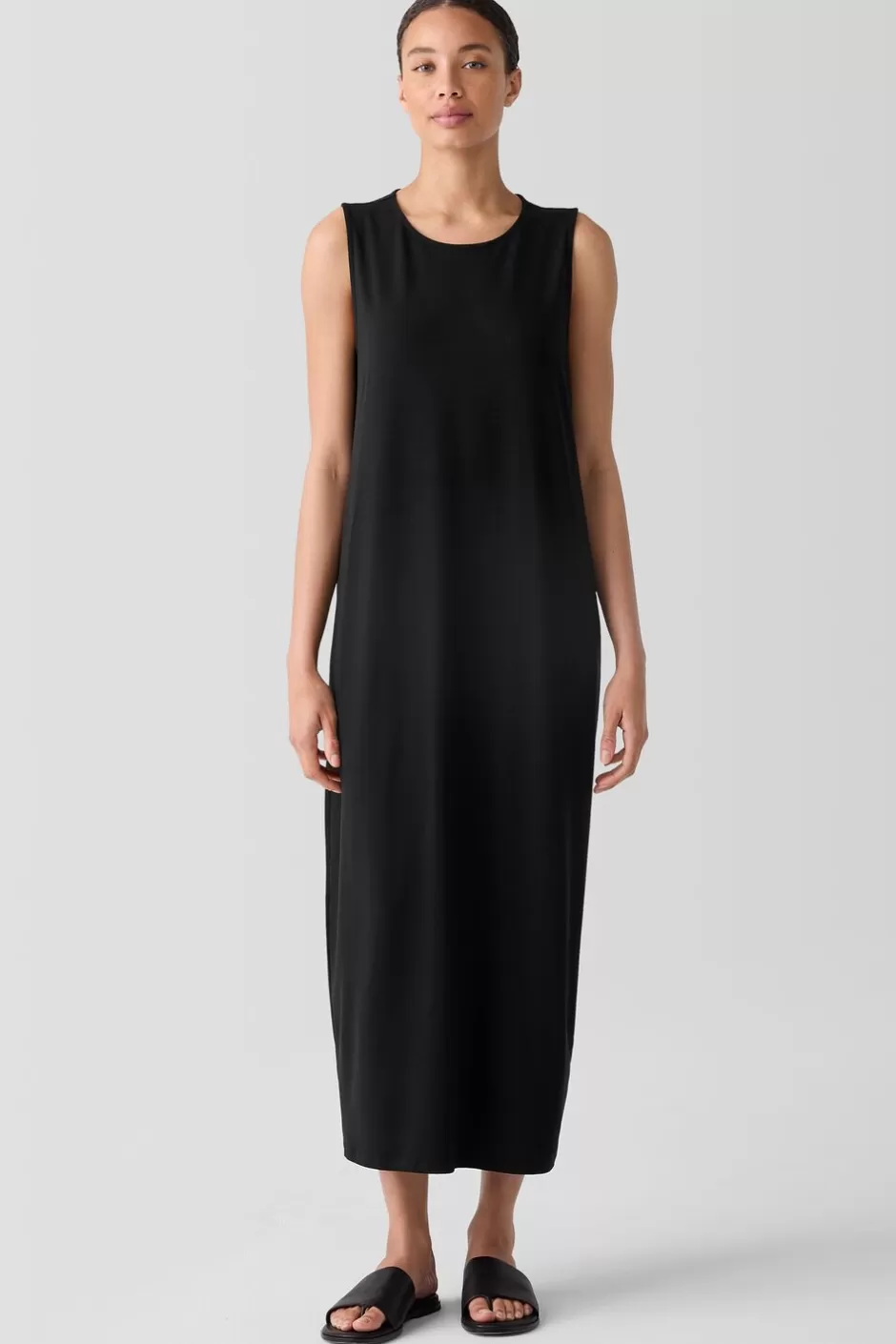 Stretch Jersey Knit Round Neck Dress-EILEEN FISHER Cheap