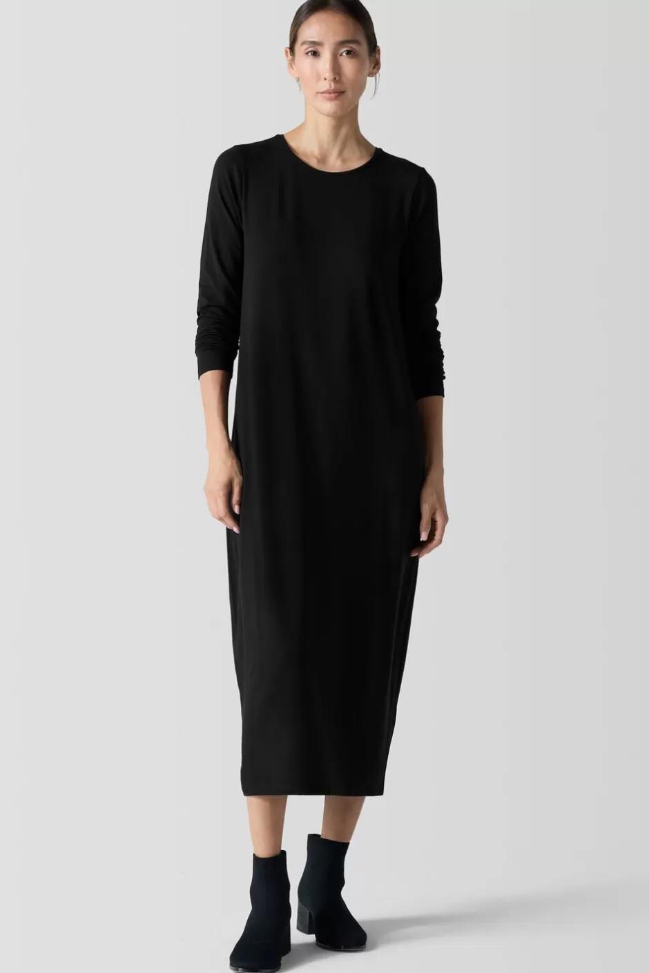 Stretch Jersey Knit Round Neck Dress-EILEEN FISHER Cheap