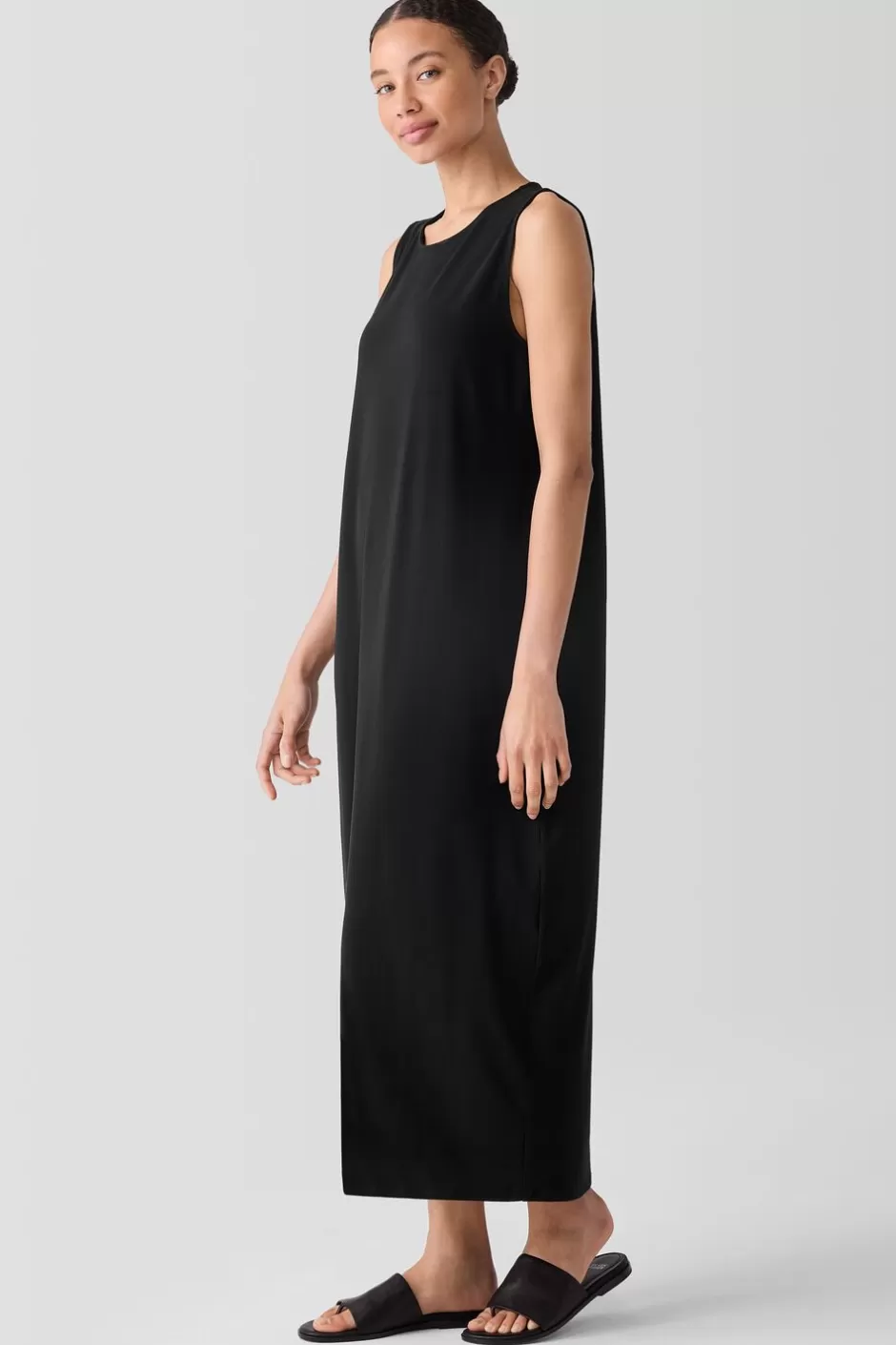 Stretch Jersey Knit Round Neck Dress-EILEEN FISHER Cheap