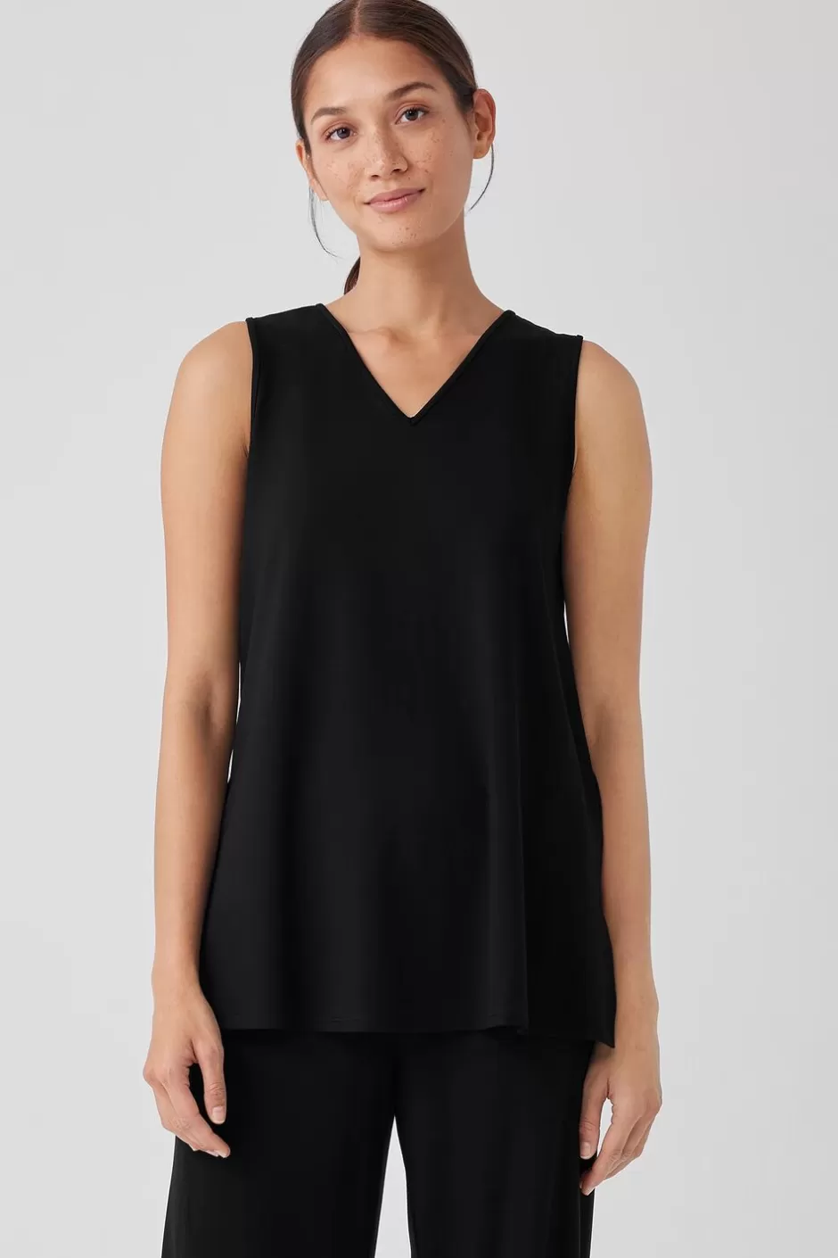 Stretch Jersey Knit V-Neck Tank-EILEEN FISHER Clearance