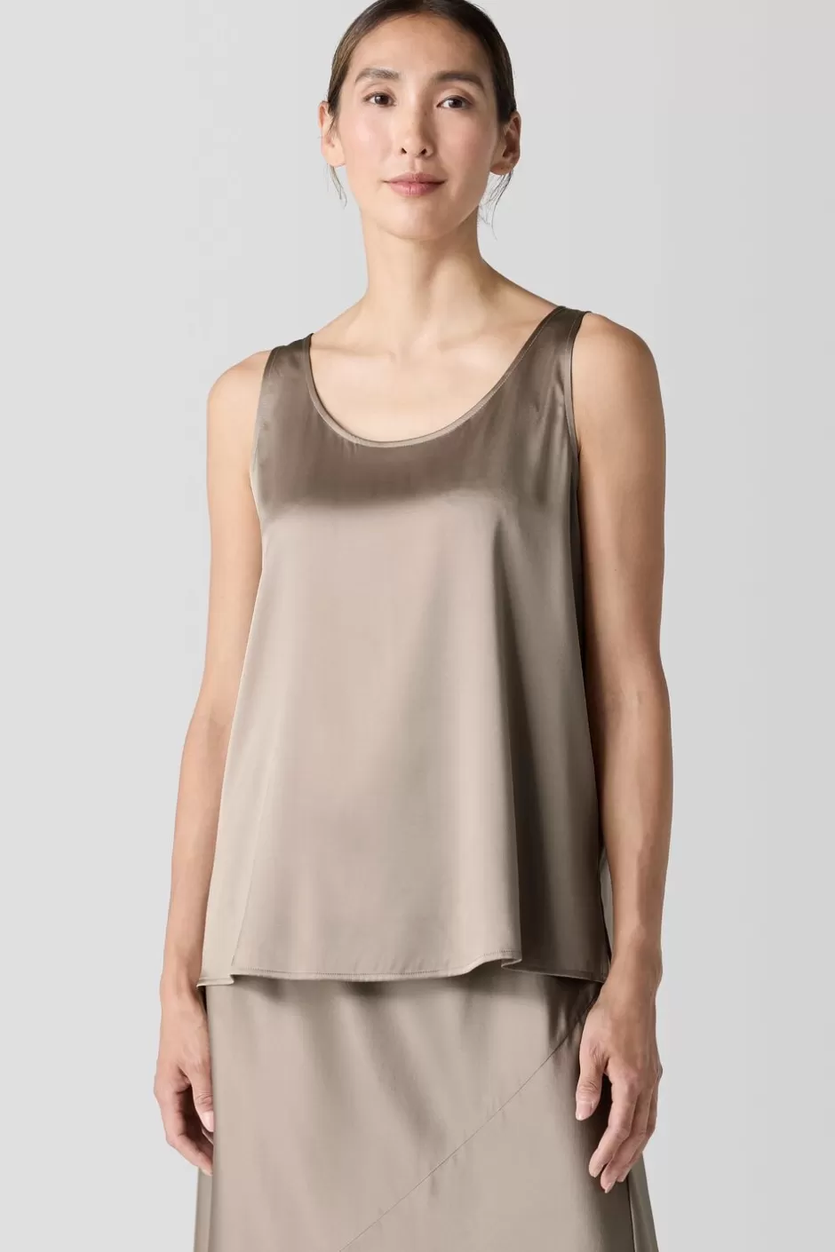 Stretch Silk Charmeuse Scoop Neck Tank-EILEEN FISHER Sale