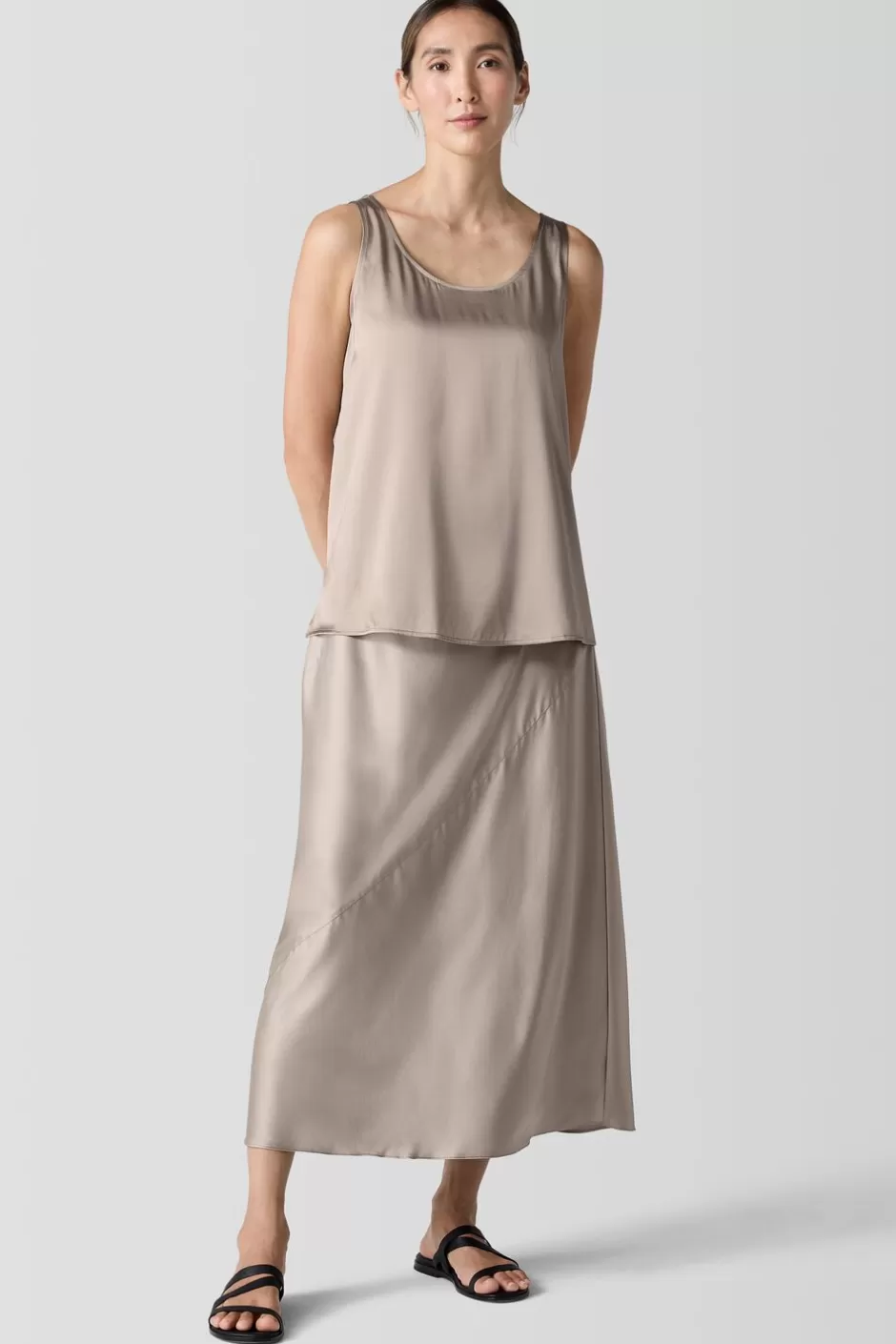 Stretch Silk Charmeuse Scoop Neck Tank-EILEEN FISHER Sale