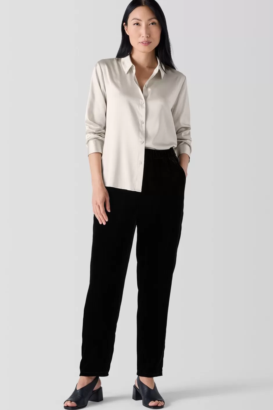 Stretch Silk CharmeuseClassic Collar Shirt-EILEEN FISHER Shop