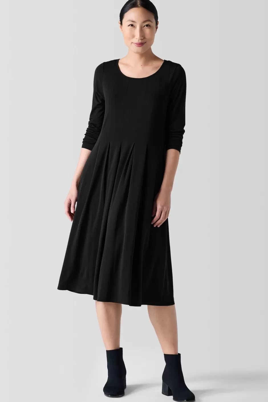 Stretch Silk Jersey Ballet Neck Dress-EILEEN FISHER Cheap