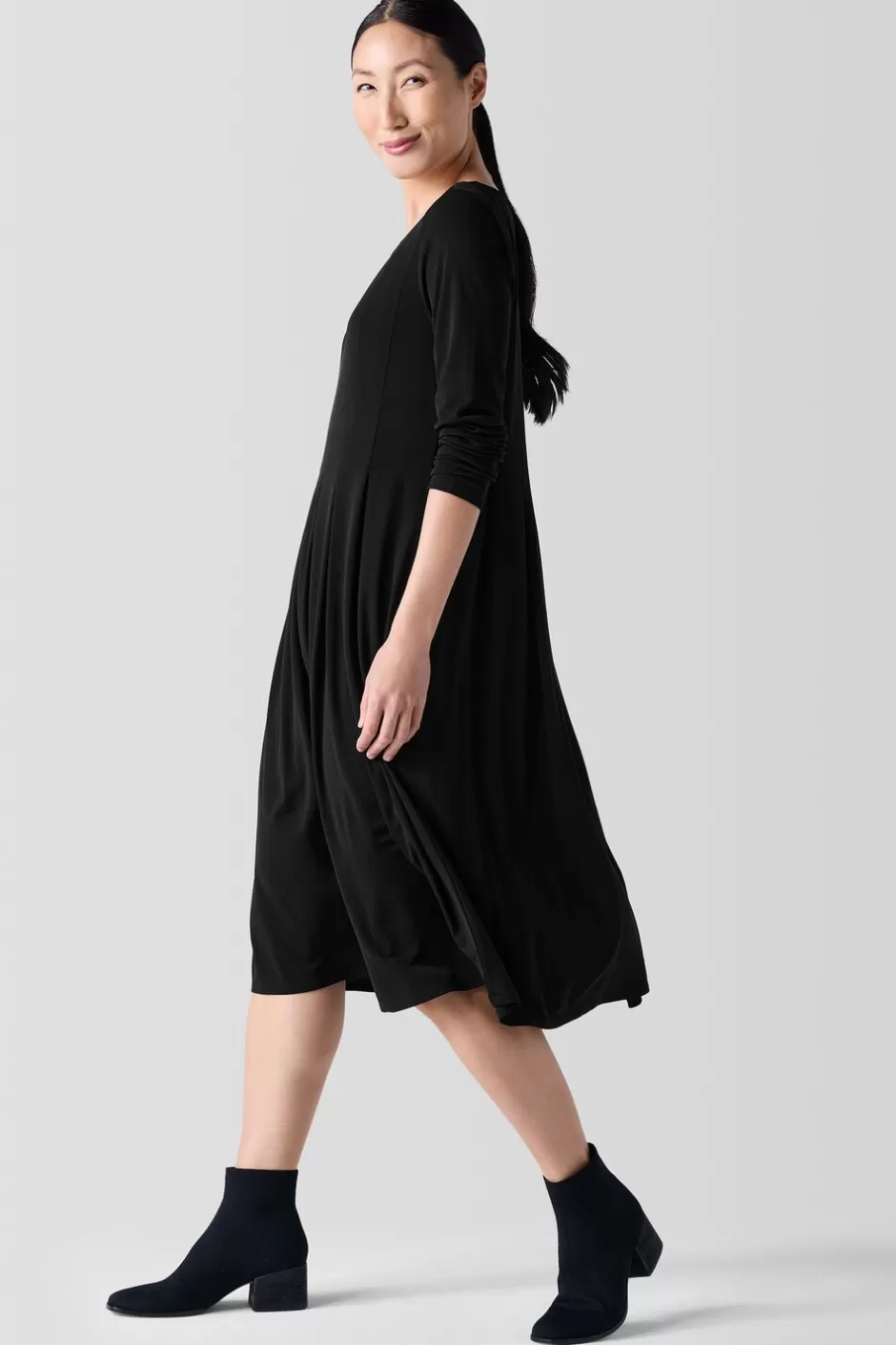 Stretch Silk Jersey Ballet Neck Dress-EILEEN FISHER Cheap