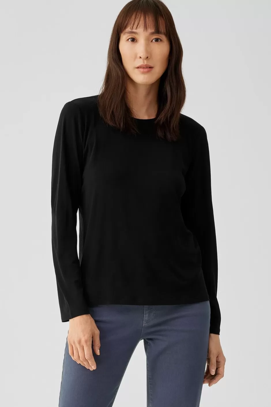 Stretch Silk Jersey Crew Neck Top-EILEEN FISHER Online