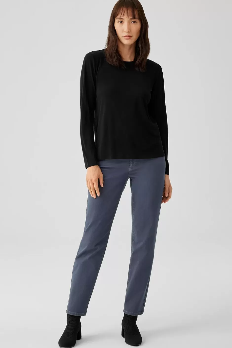 Stretch Silk Jersey Crew Neck Top-EILEEN FISHER Online