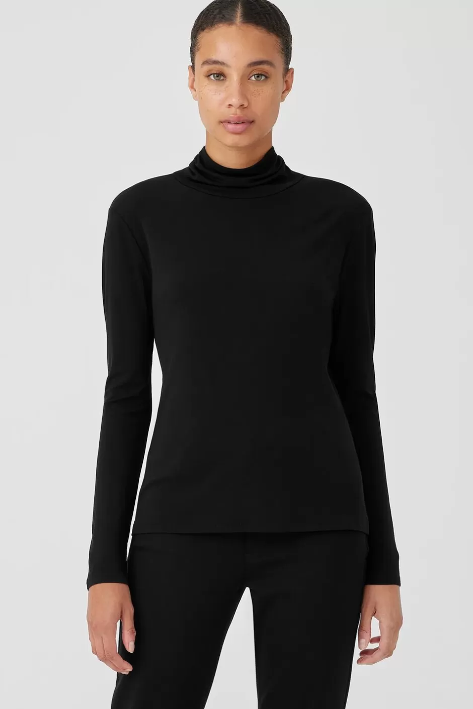 Stretch Silk Jersey Scrunch Neck Top-EILEEN FISHER Sale