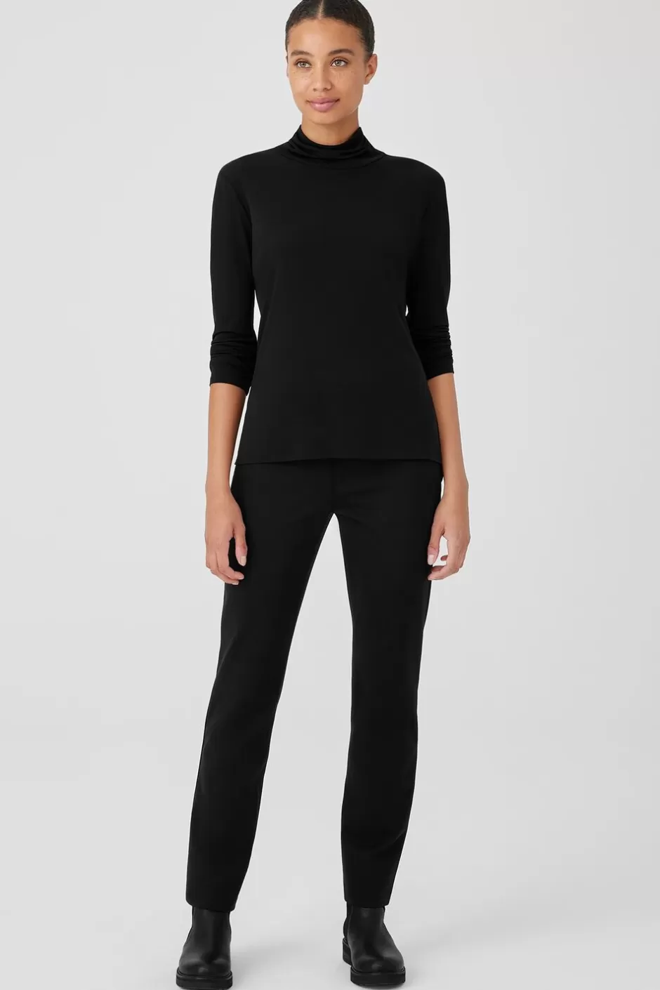 Stretch Silk Jersey Scrunch Neck Top-EILEEN FISHER Sale