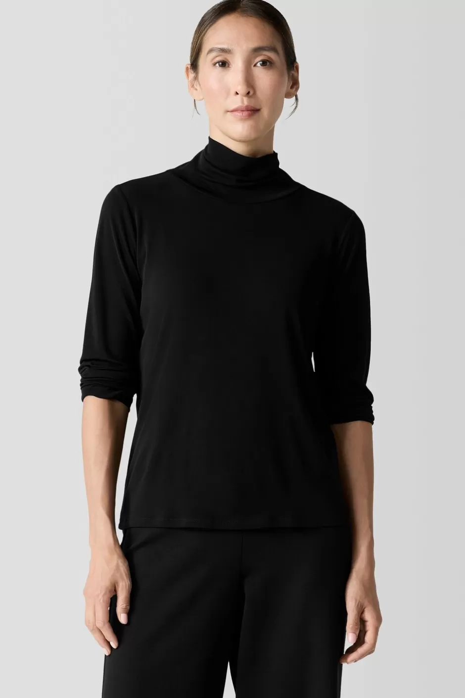 Stretch Silk Jersey Turtleneck Top-EILEEN FISHER Hot