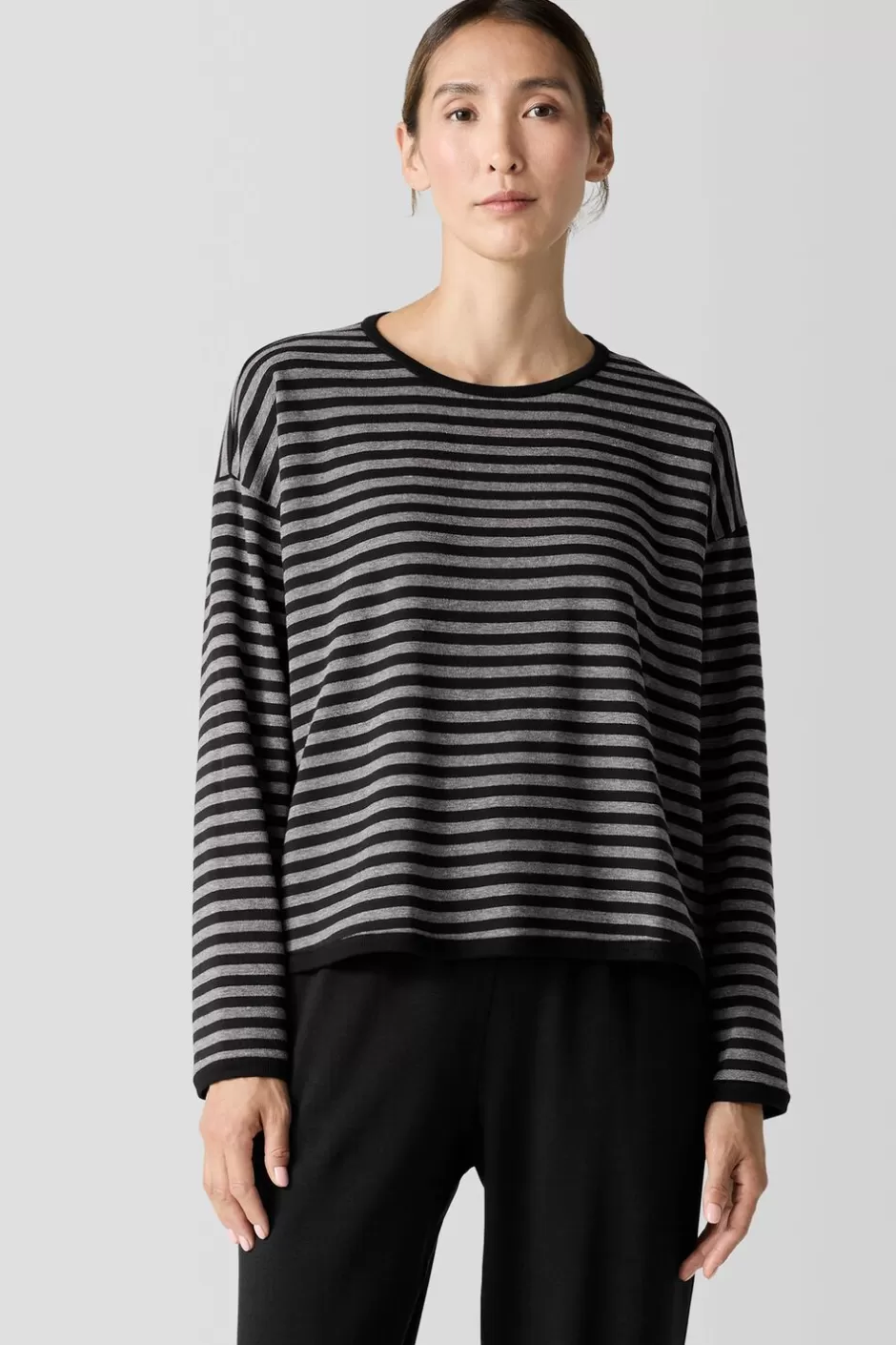 Striped Cozy Brushed Terry Box-Top-EILEEN FISHER Cheap