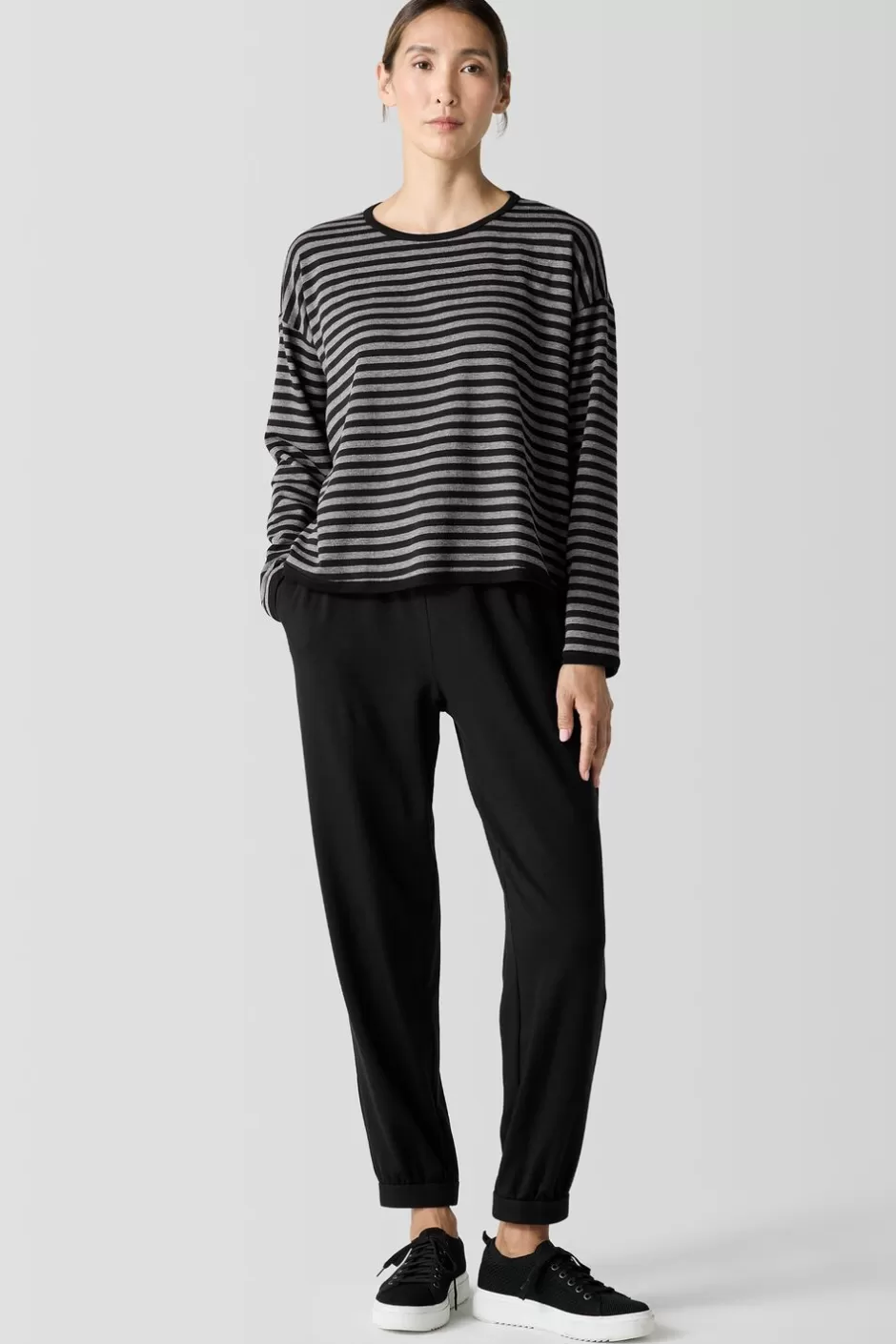 Striped Cozy Brushed Terry Box-Top-EILEEN FISHER Cheap