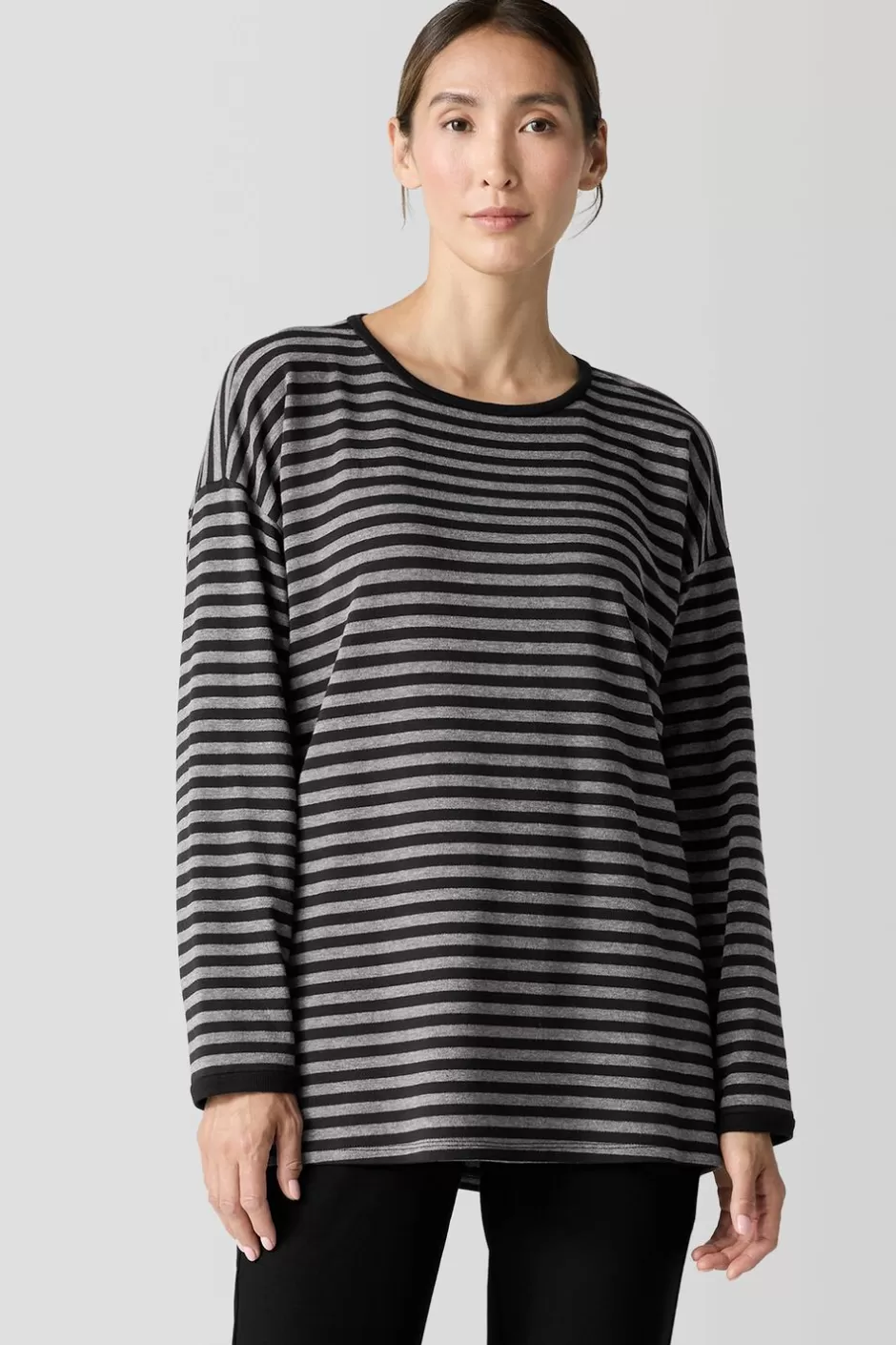 Striped Cozy Brushed Terry Long Box-Top-EILEEN FISHER Discount