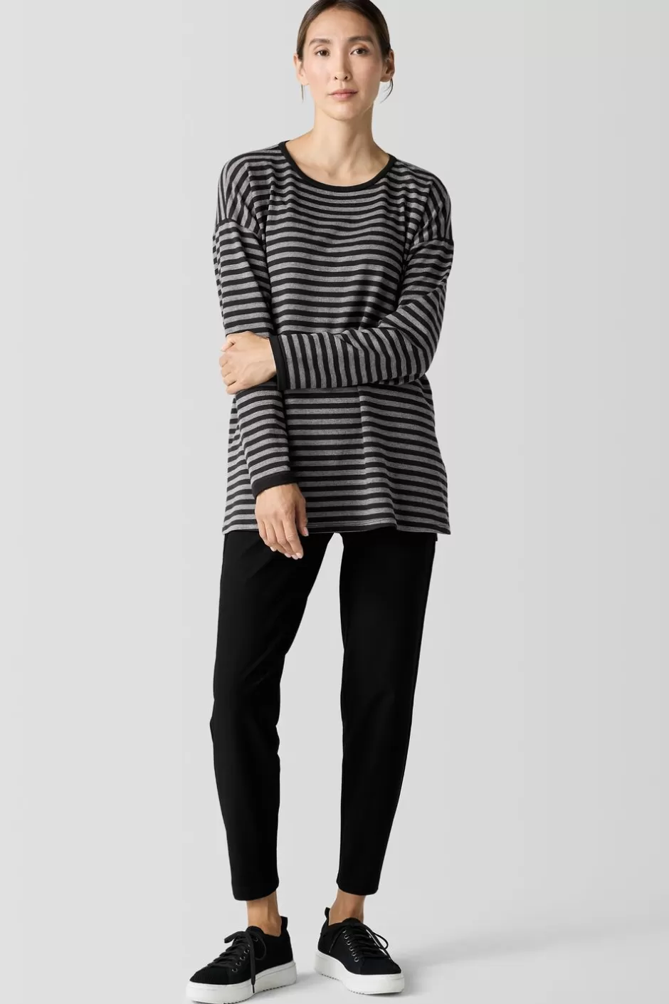 Striped Cozy Brushed Terry Long Box-Top-EILEEN FISHER Discount