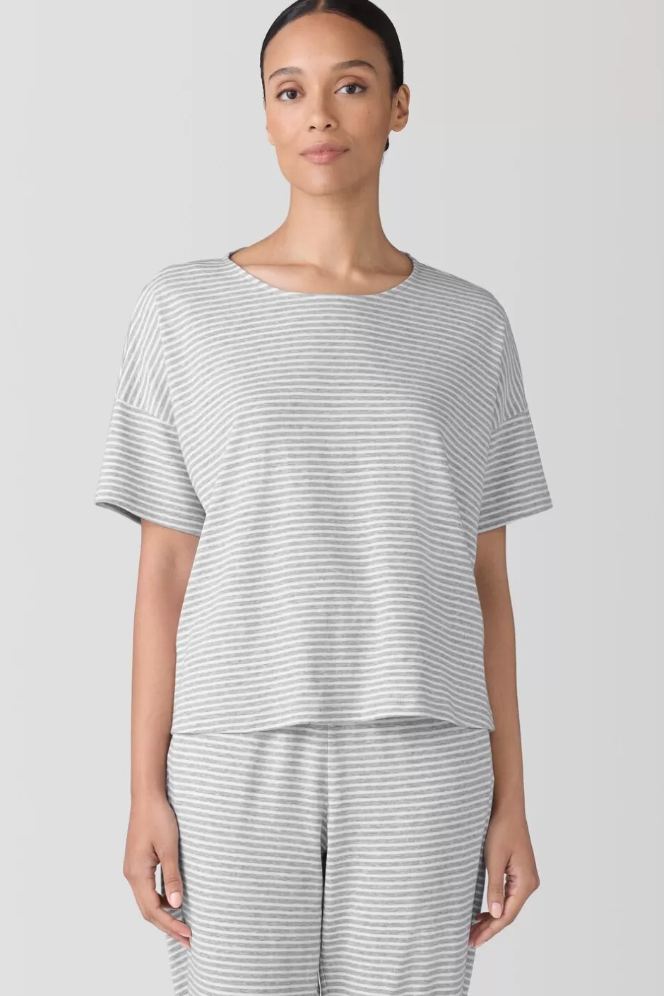 Striped Organic Cotton Interlock Sleep Tee-EILEEN FISHER Discount