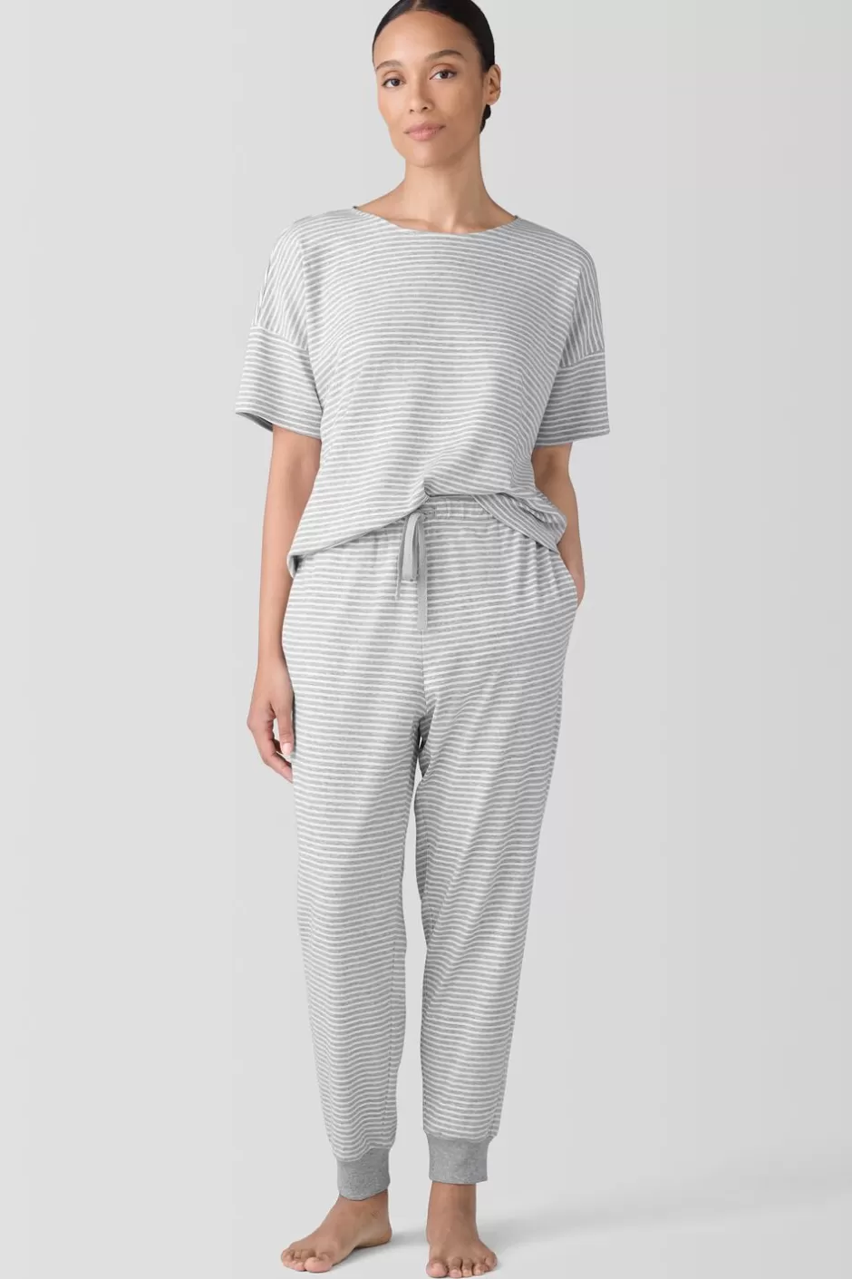 Striped Organic Cotton Interlock Sleep Tee-EILEEN FISHER Discount