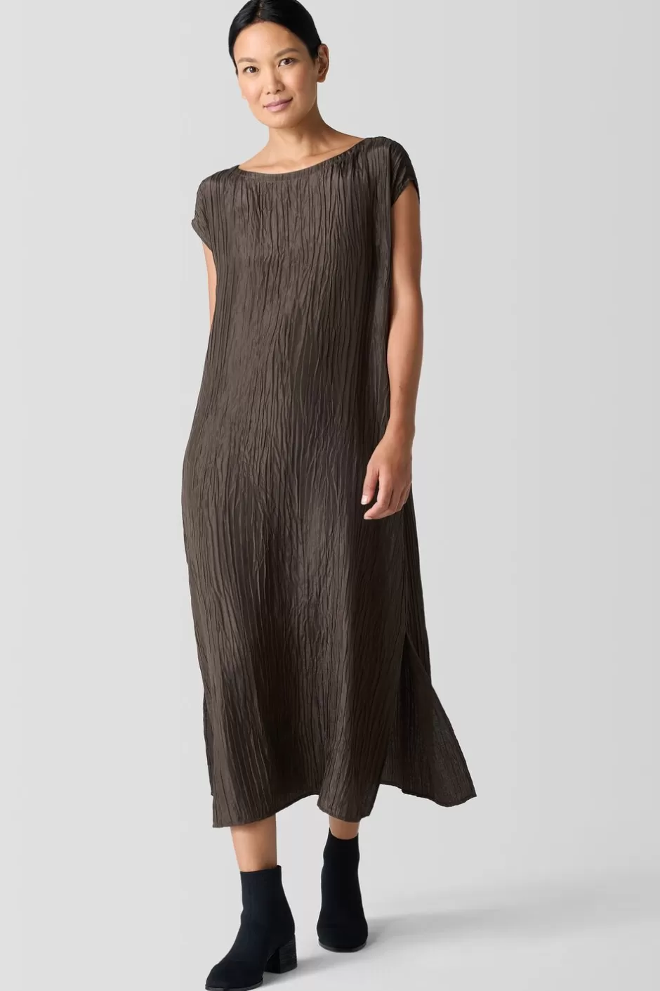 Textured Silk Jacquard Bateau Neck Dress-EILEEN FISHER Hot