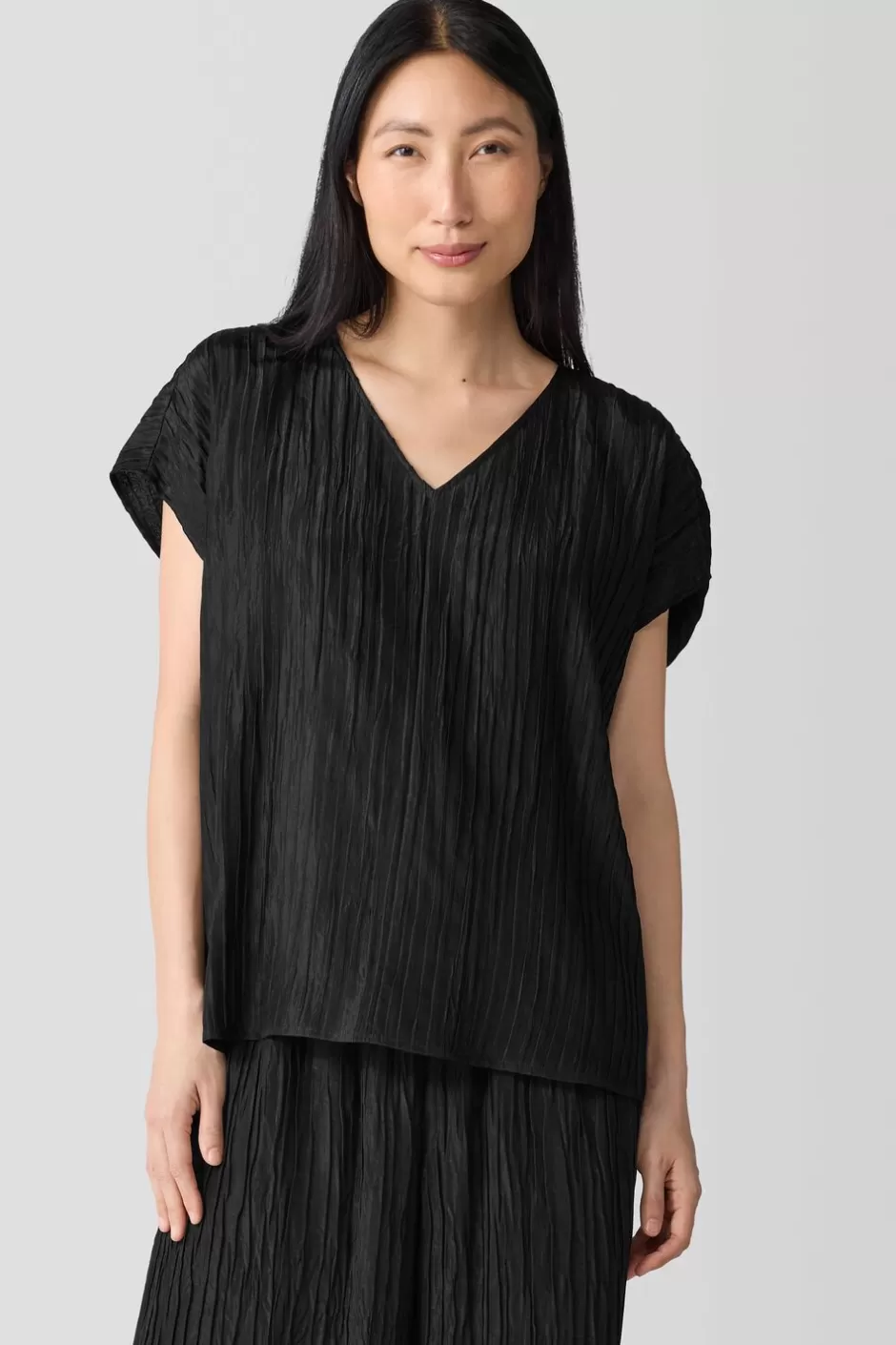 Textured Silk Jacquard V-NeckTop-EILEEN FISHER Store