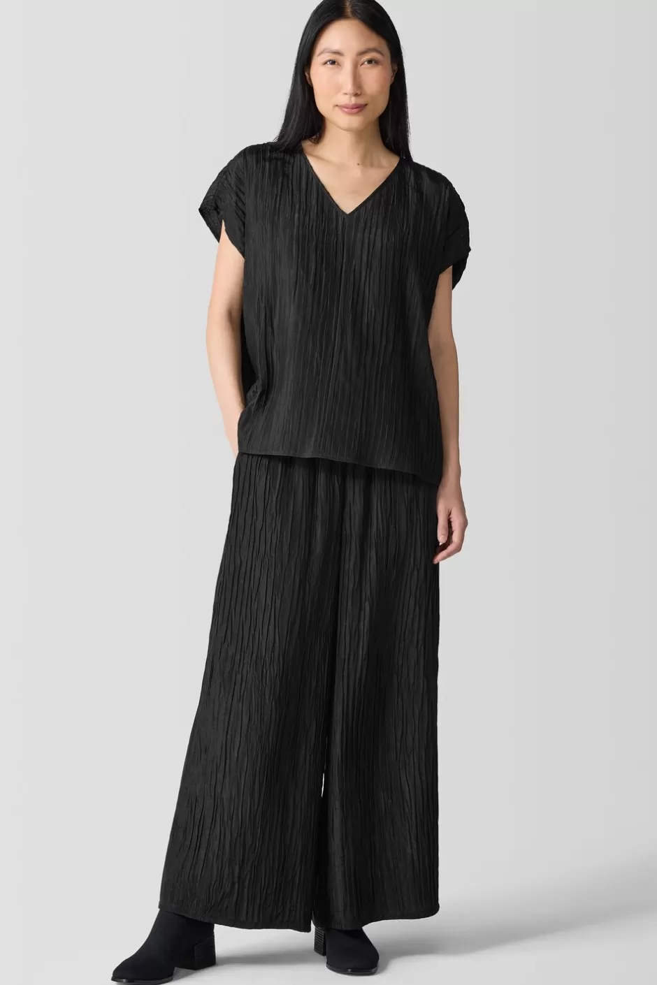 Textured Silk Jacquard V-NeckTop-EILEEN FISHER Store