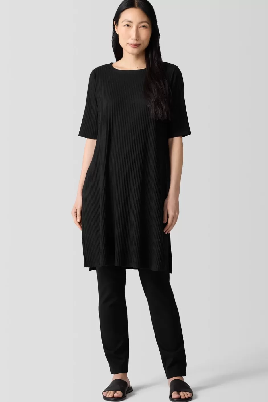 Textured Stretch Rib Ballet Neck Top-EILEEN FISHER Hot