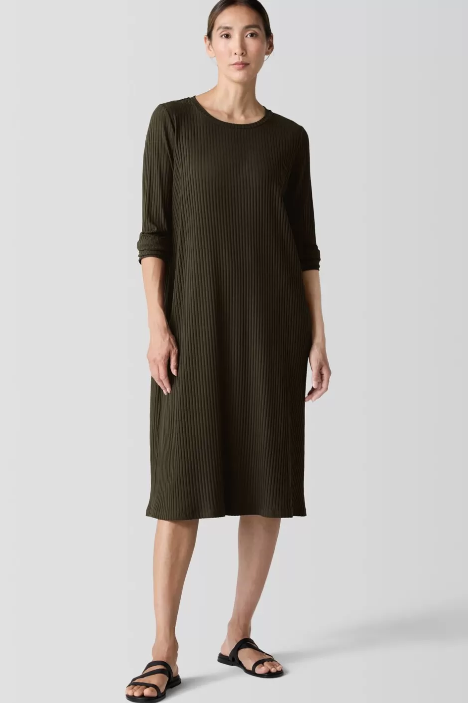 Textured Stretch Rib Crew Neck Dress-EILEEN FISHER New