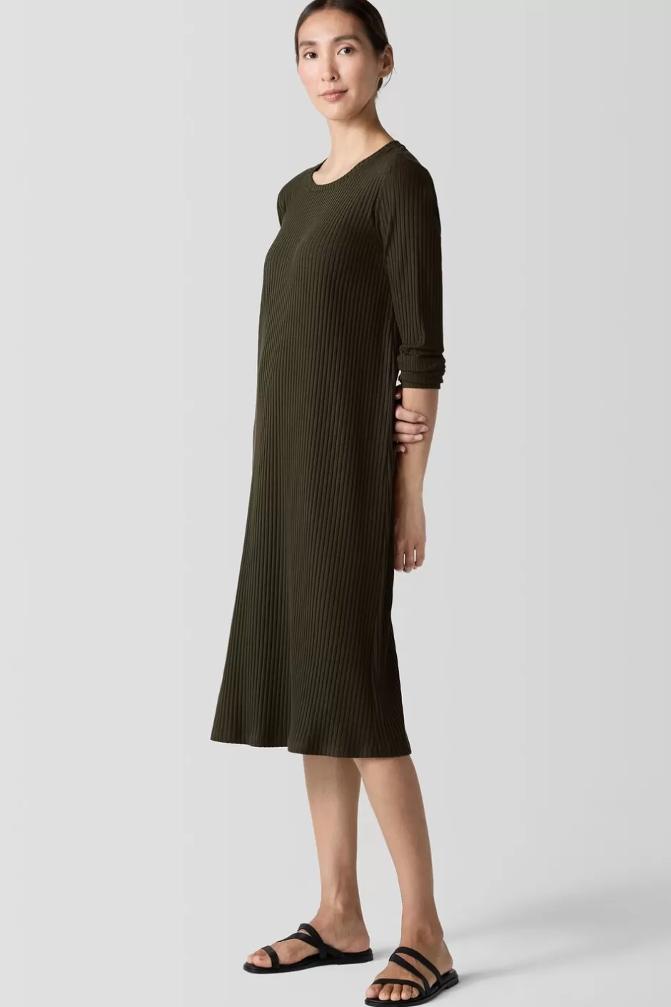 Textured Stretch Rib Crew Neck Dress-EILEEN FISHER New