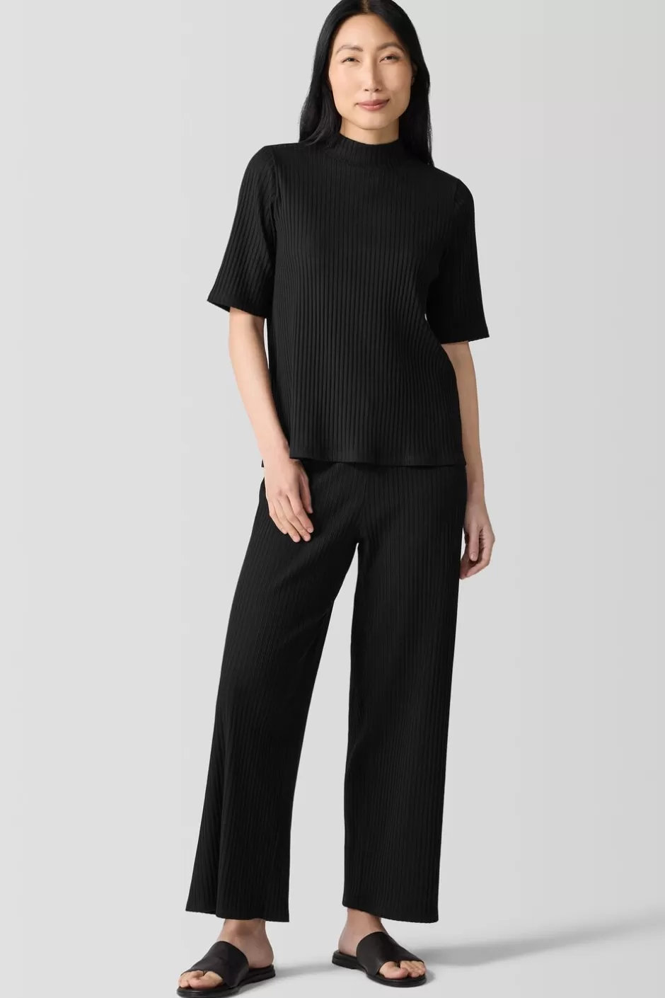 Textured Stretch Rib Mock Neck Top-EILEEN FISHER Cheap