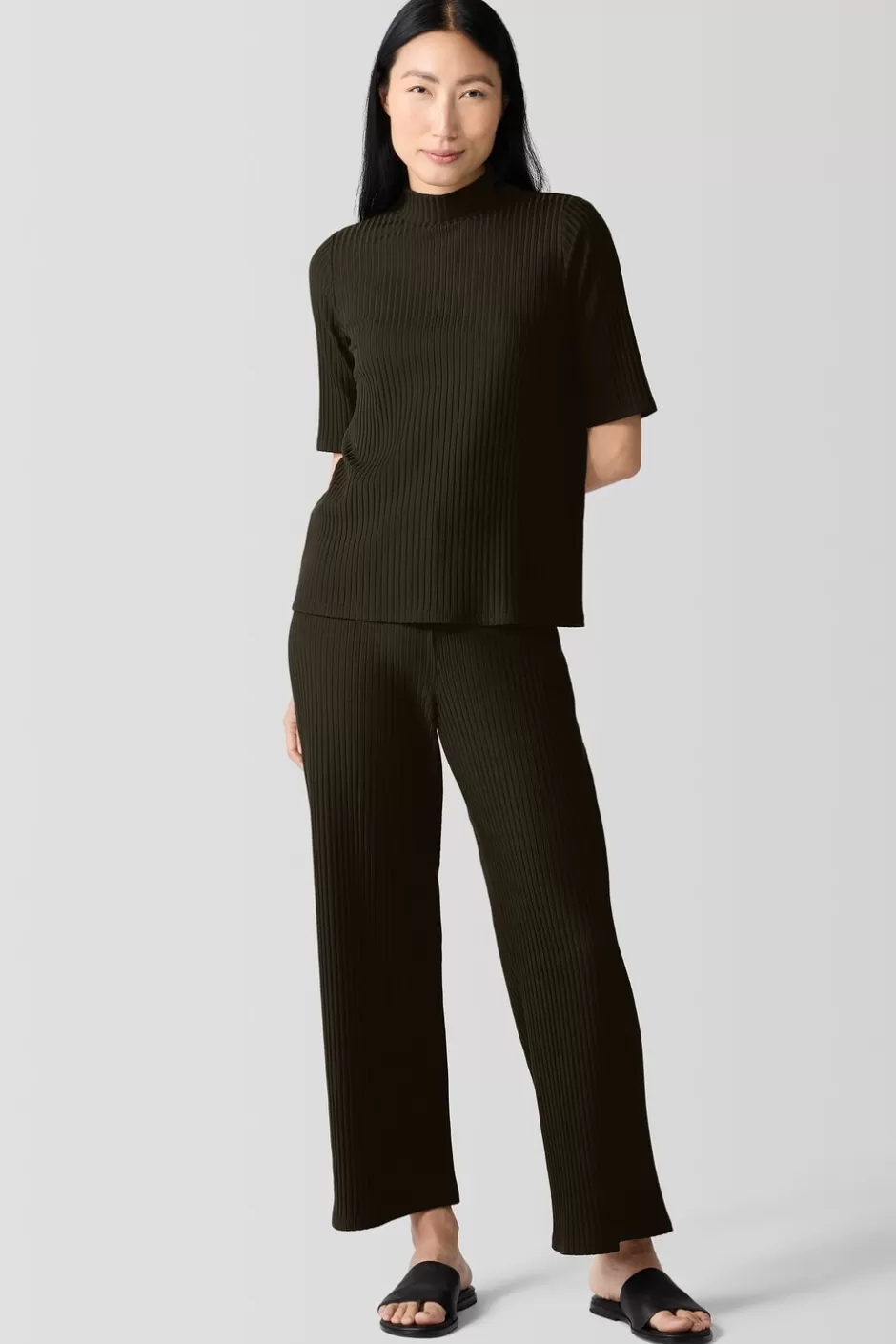 Textured Stretch RibWide-Leg Pant-EILEEN FISHER Clearance