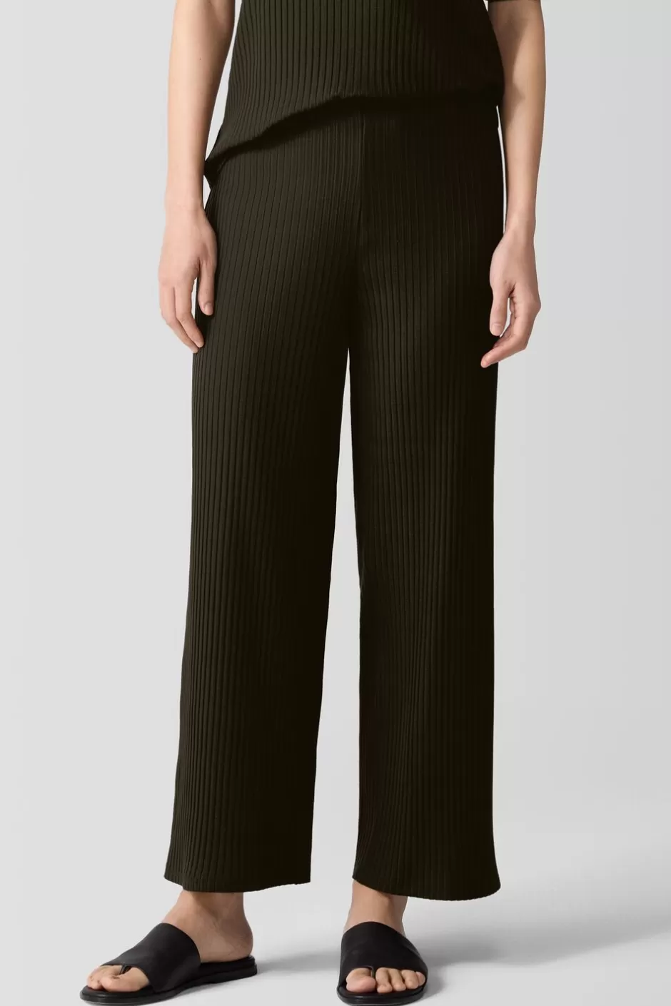 Textured Stretch RibWide-Leg Pant-EILEEN FISHER Clearance