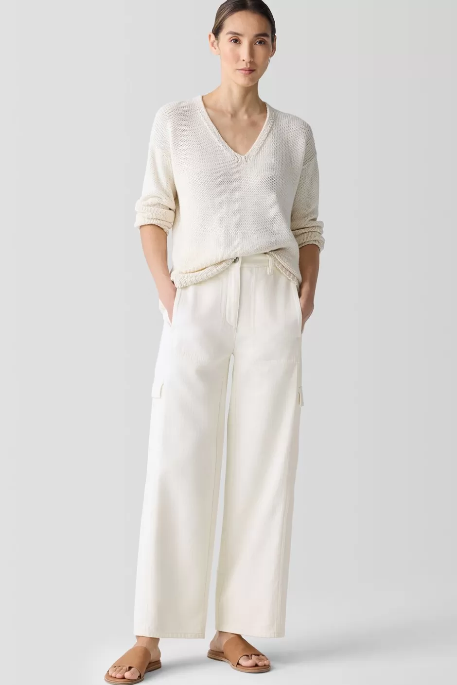 Undyed Utility Organic Cotton Wide-Leg Cargo Pant-EILEEN FISHER Store