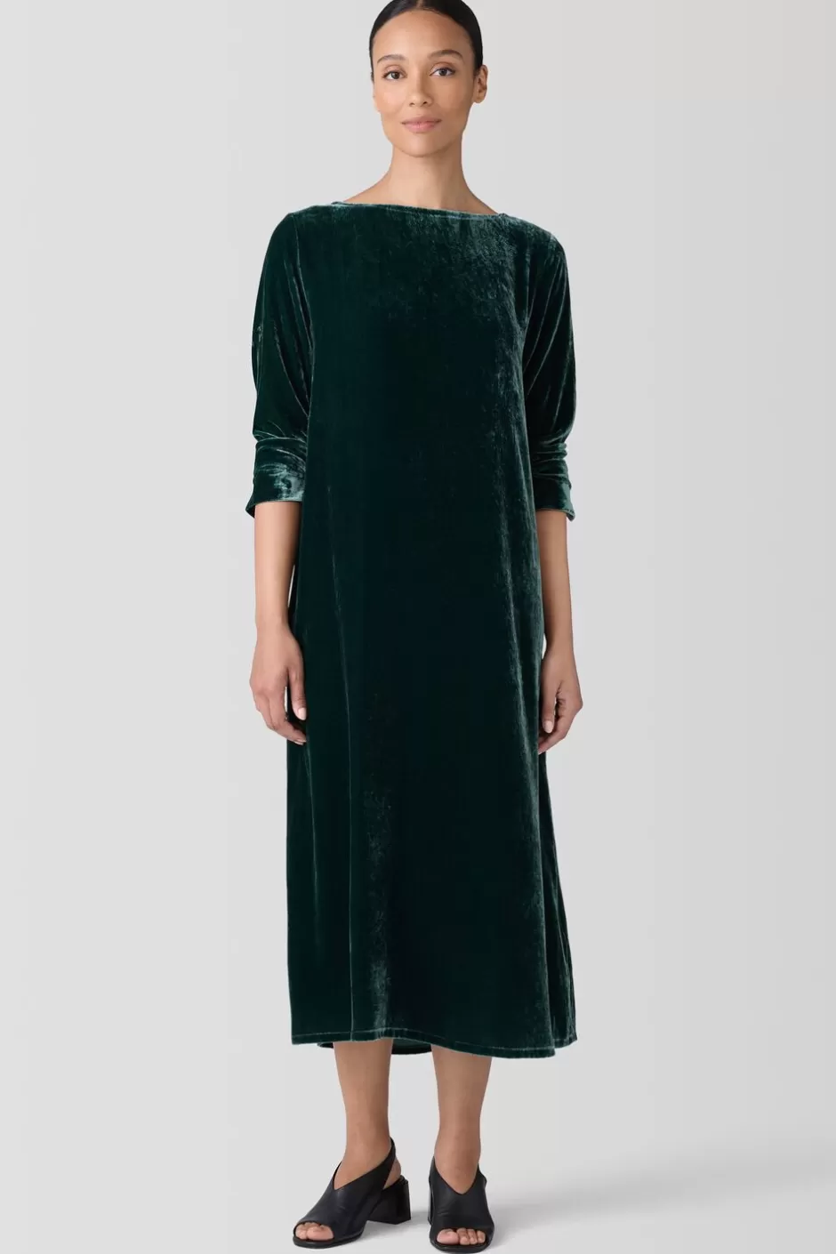 Velvet Bateau Neck Dress-EILEEN FISHER Clearance