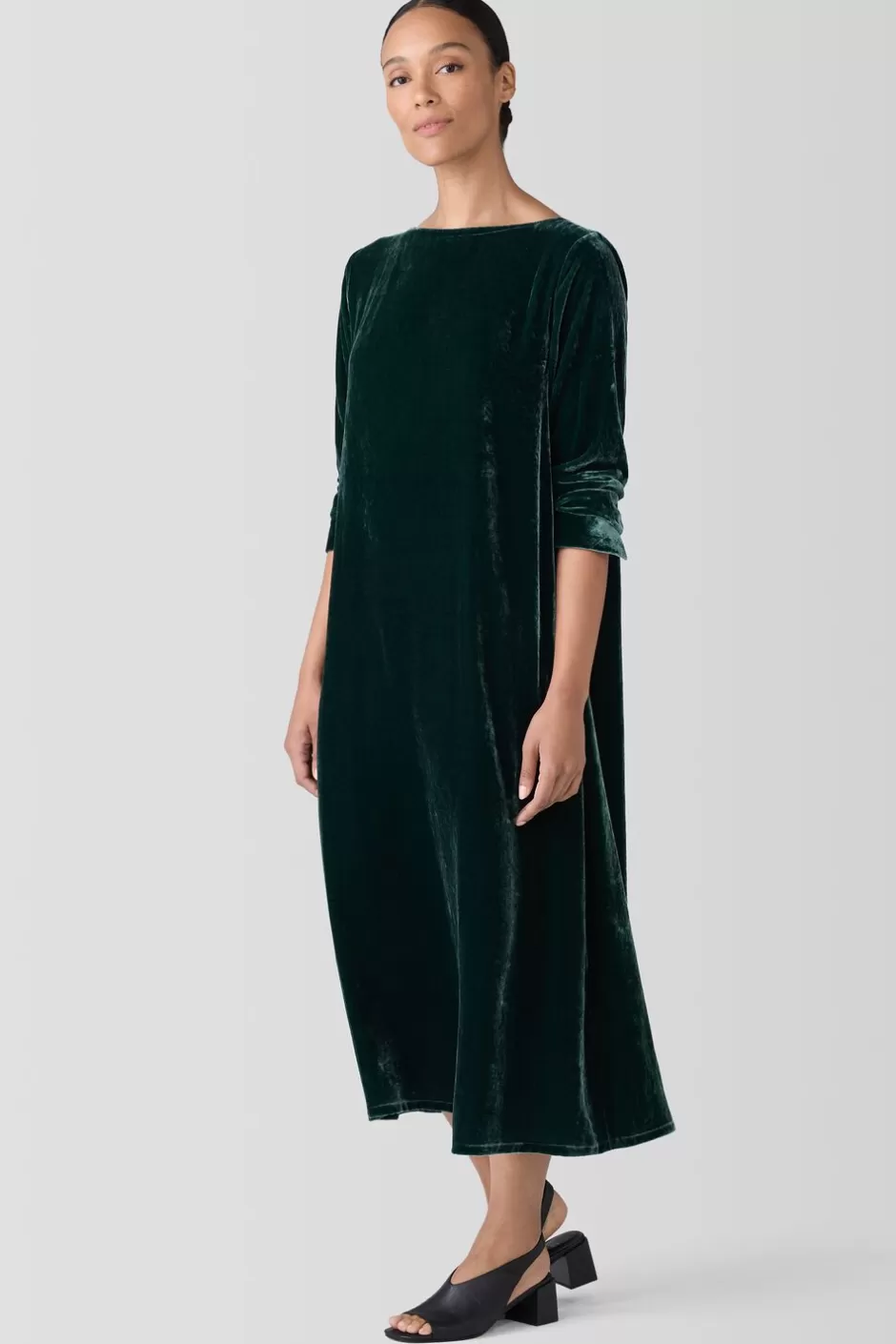 Velvet Bateau Neck Dress-EILEEN FISHER Clearance