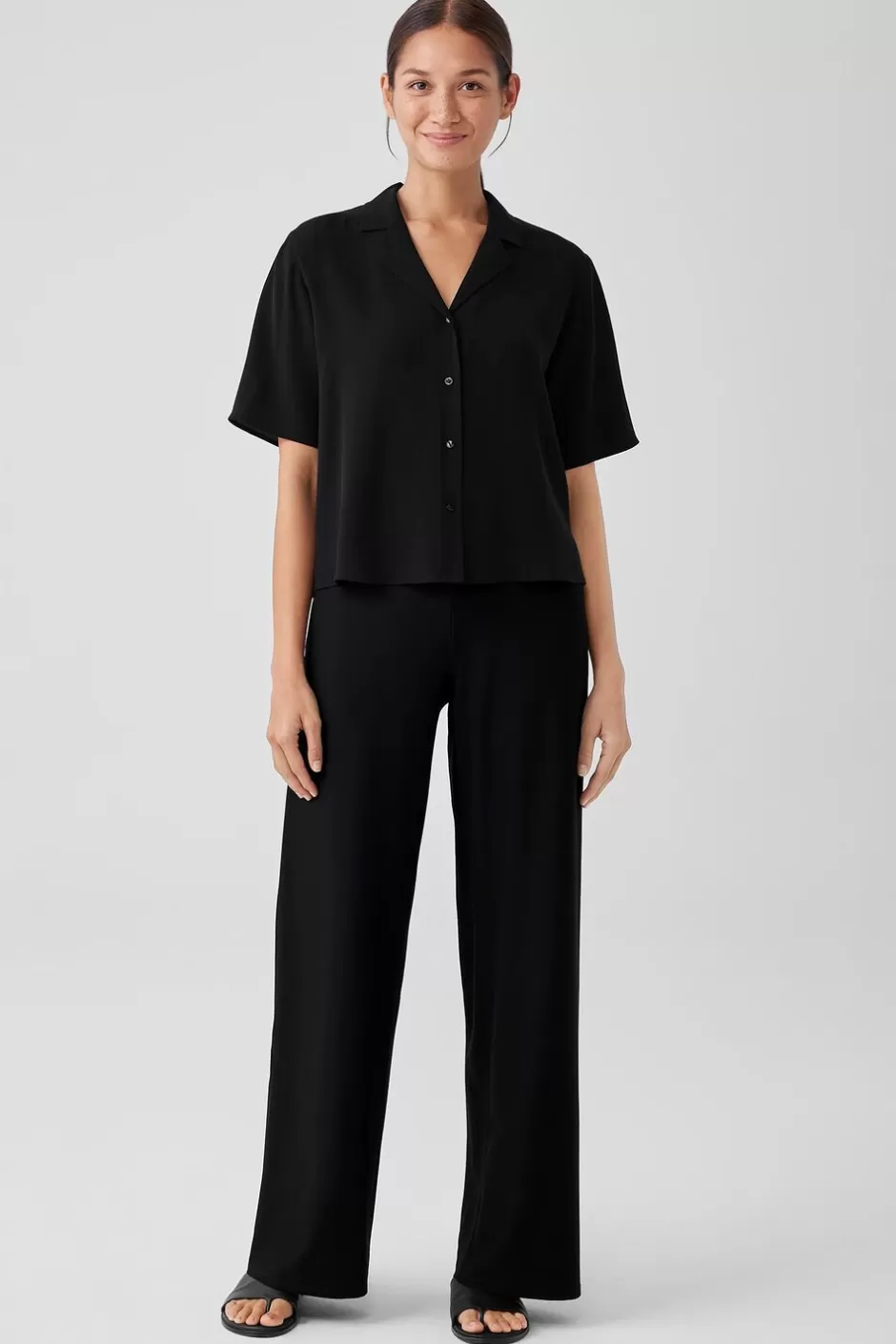 Washable Stretch Crepe High-Waisted Wide Pant-EILEEN FISHER New