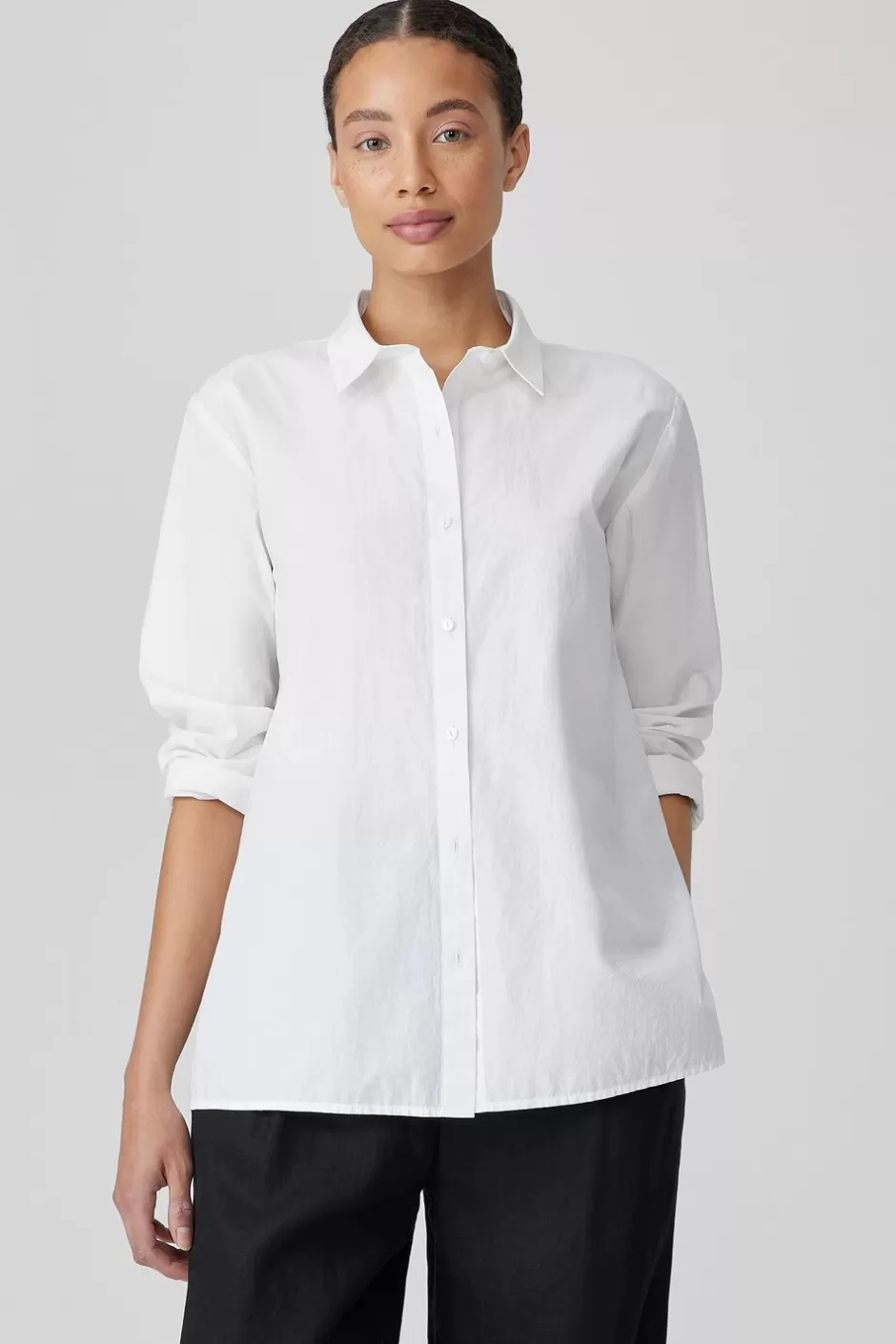 Washed Organic Cotton Poplin Classic Collar Shirt-EILEEN FISHER Discount